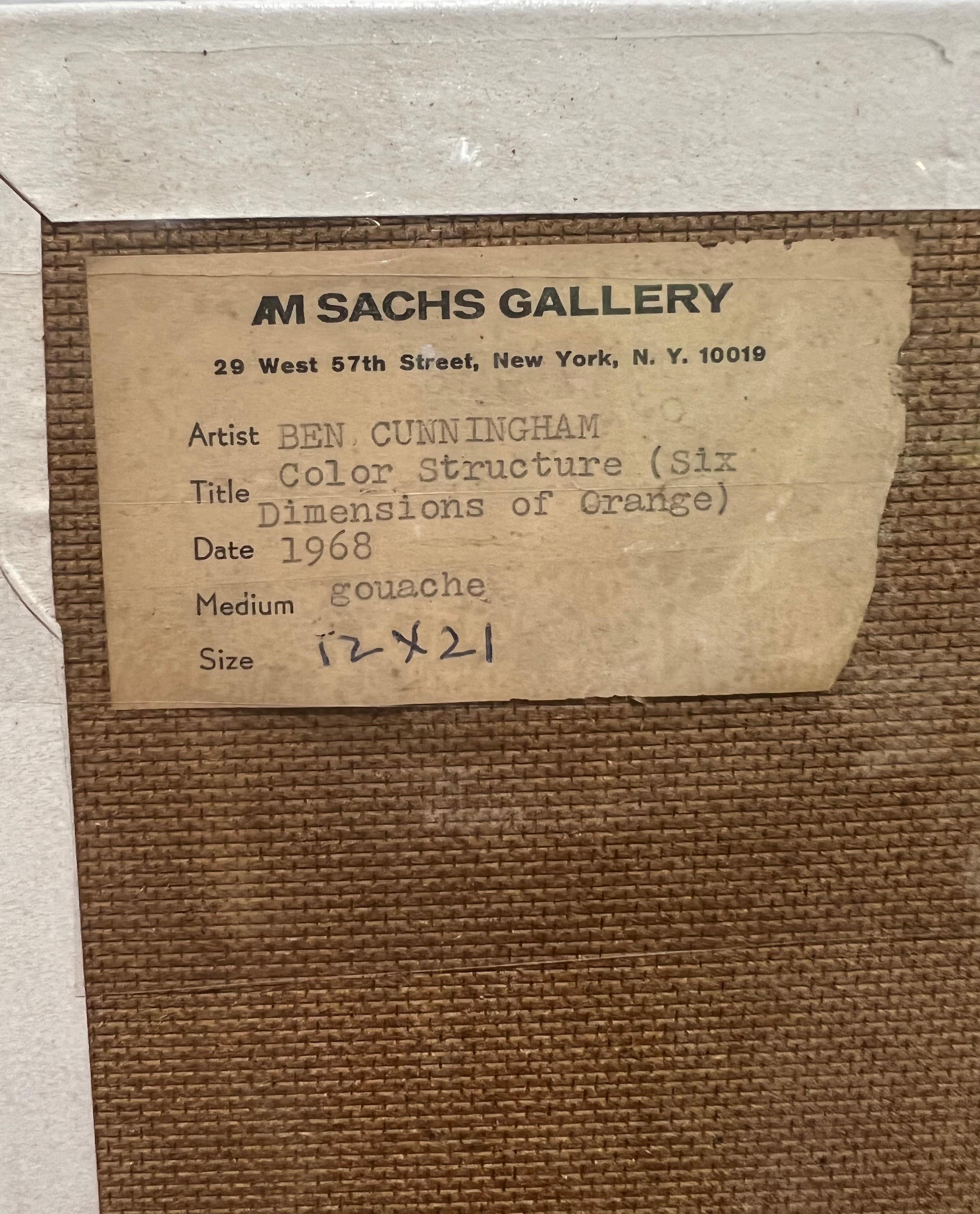 1968 Abstraktes geometrisches Gemälde Sechs Dimensionen von Orange im Angebot 1