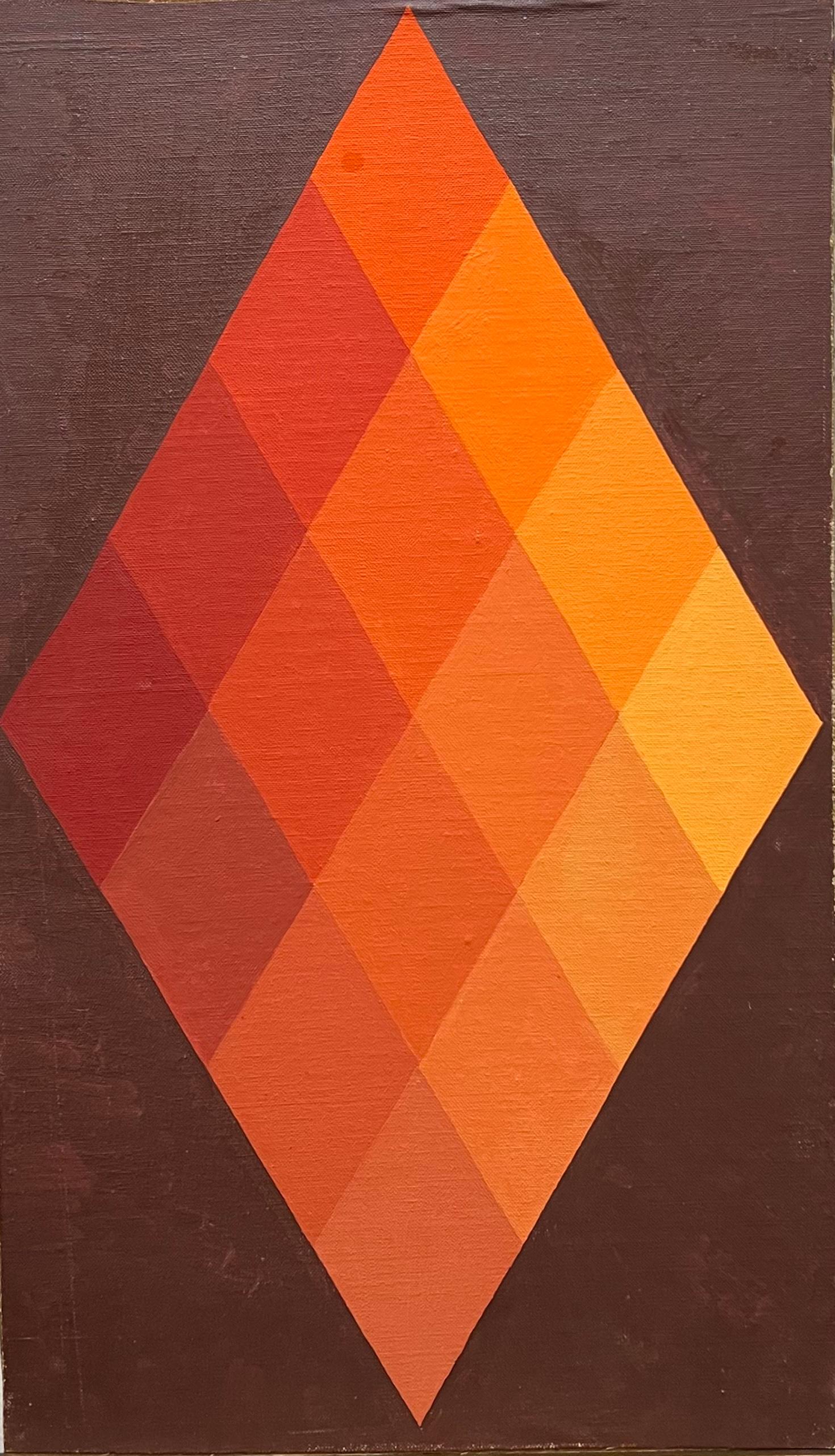 1968 Abstraktes geometrisches Gemälde Sechs Dimensionen von Orange im Angebot 2