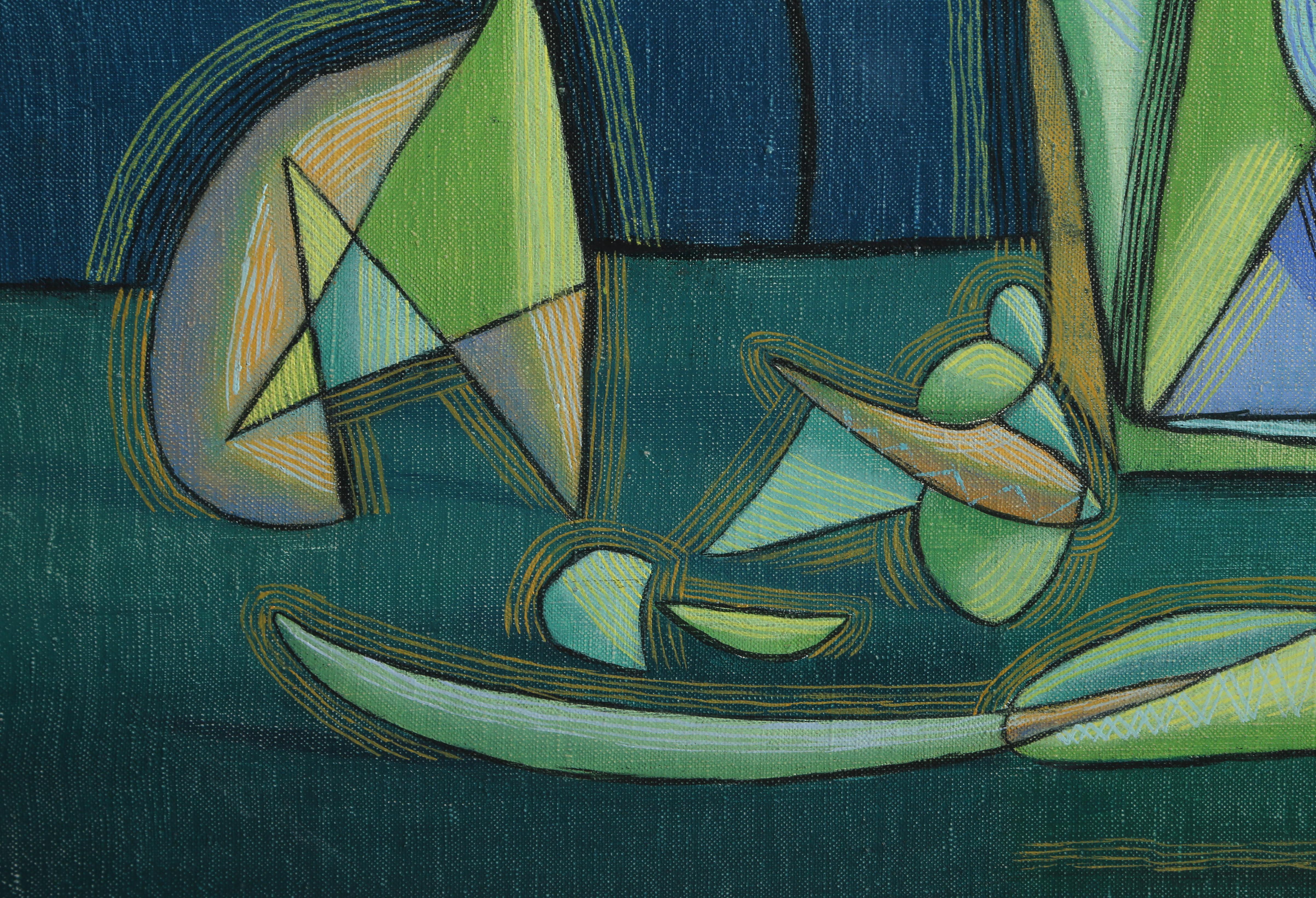 Un charme contre tous les maux, peinture cubiste moderne de Benjamin Benno 1941 - Cubisme Painting par Benjamin G. Benno