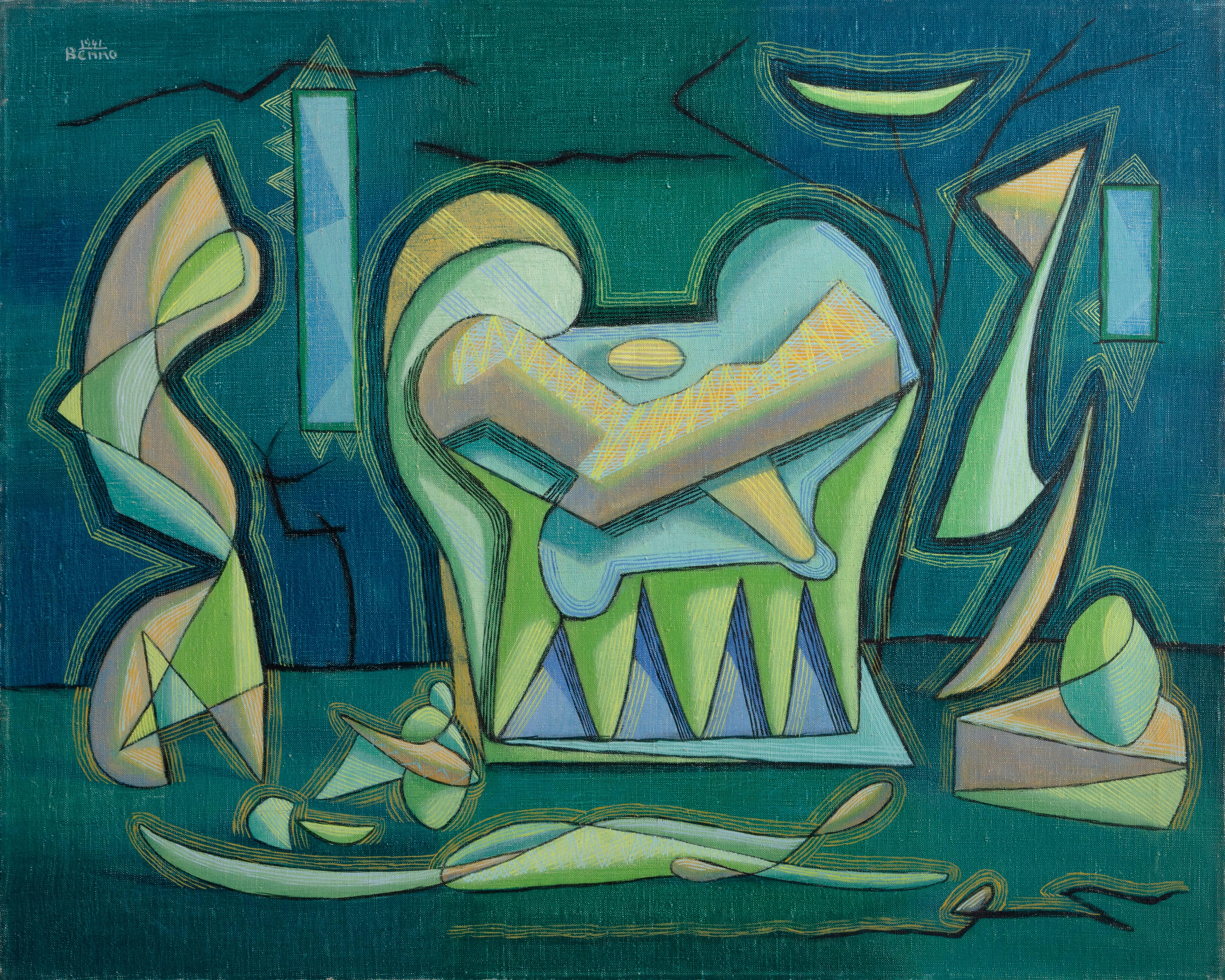 A Charm Against All Evils, Modern Cubist Painting by Benjamin Benno 1941