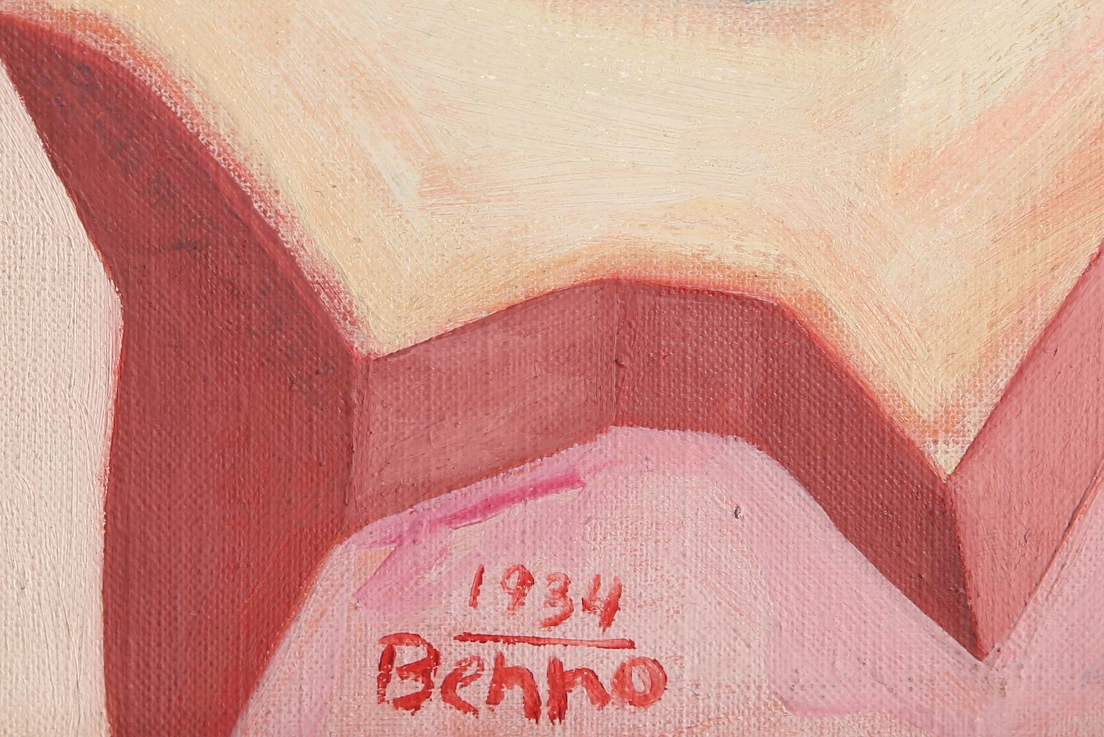 A small-scale oil painting by Benjamin Benno, executed in 1934. A large boulder perches precariously on a tiled slab of earth, echoing a sense of stillness.


A Rock and a Hard Place
Benjamin Benno, American (1901–1980)
Date: 1934
Oil on Canvas,