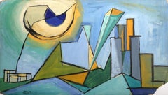 Abstracted Cityscape, Cubist Painting on Board by Benjamin Benno