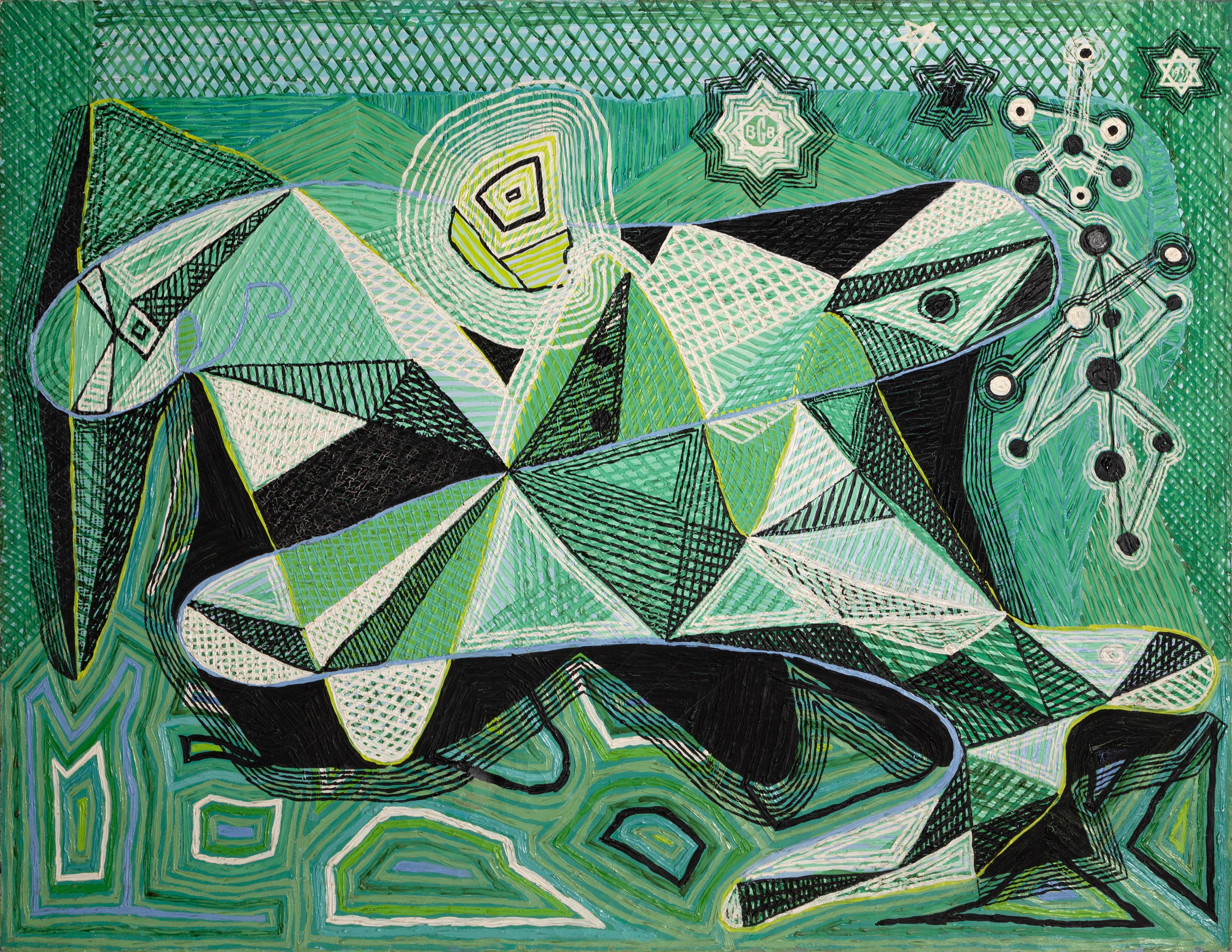An Evocation on Man and Nature, Abstract Cubist Painting by Benjamin Benno 1939