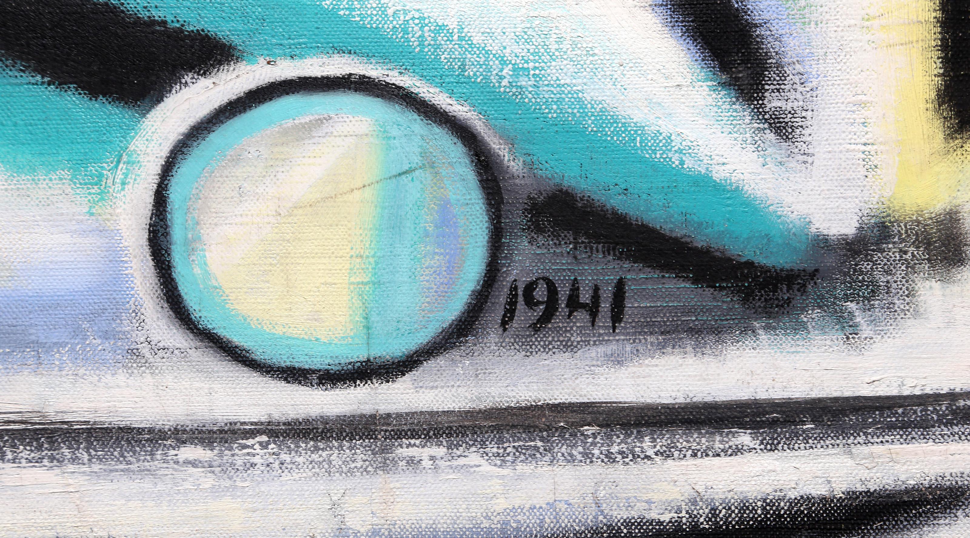 Composition, Cubist Oil Painting on Canvas by Benjamin Benno - Gray Abstract Painting by Benjamin G. Benno