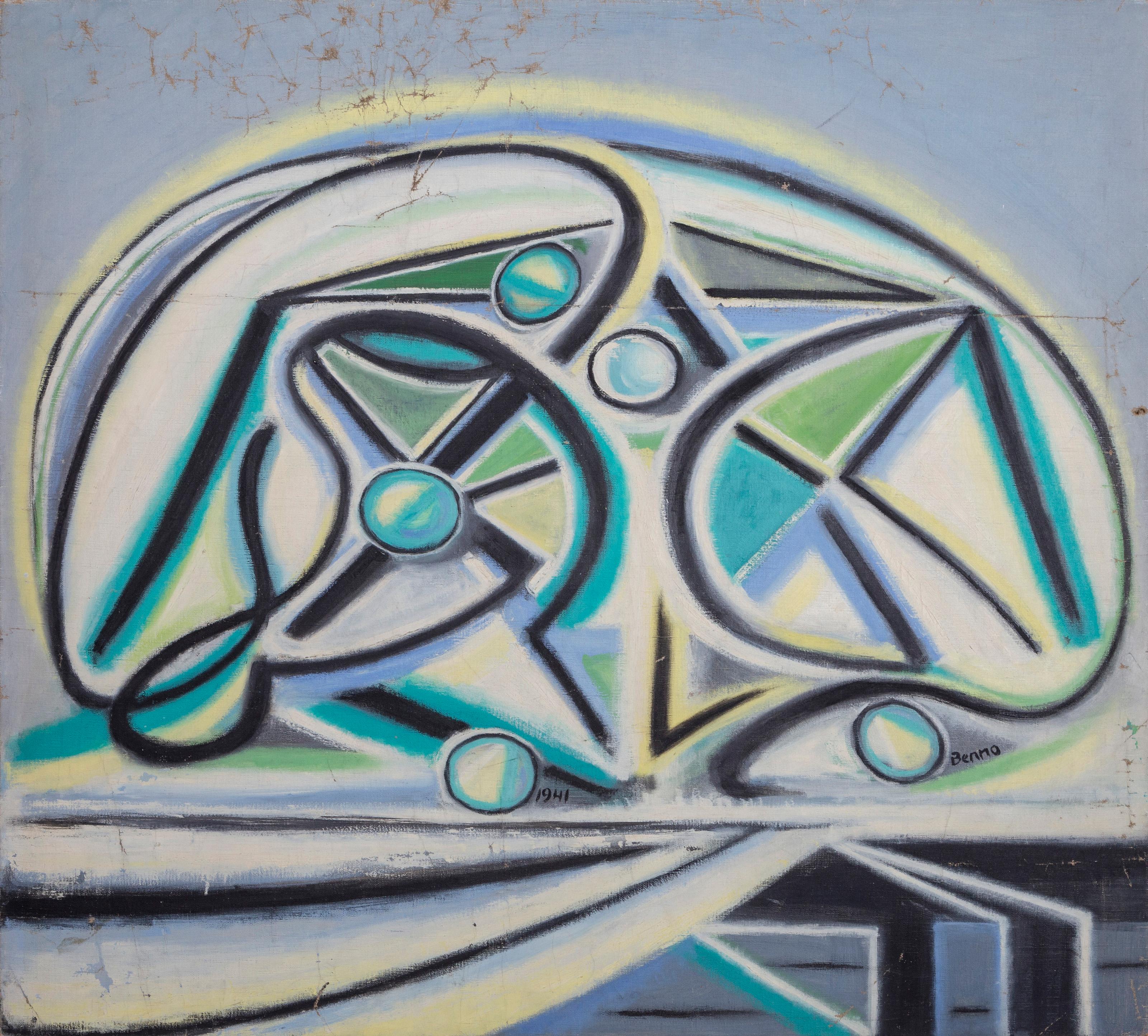 Composition, Cubist Oil Painting on Canvas by Benjamin Benno For Sale 4