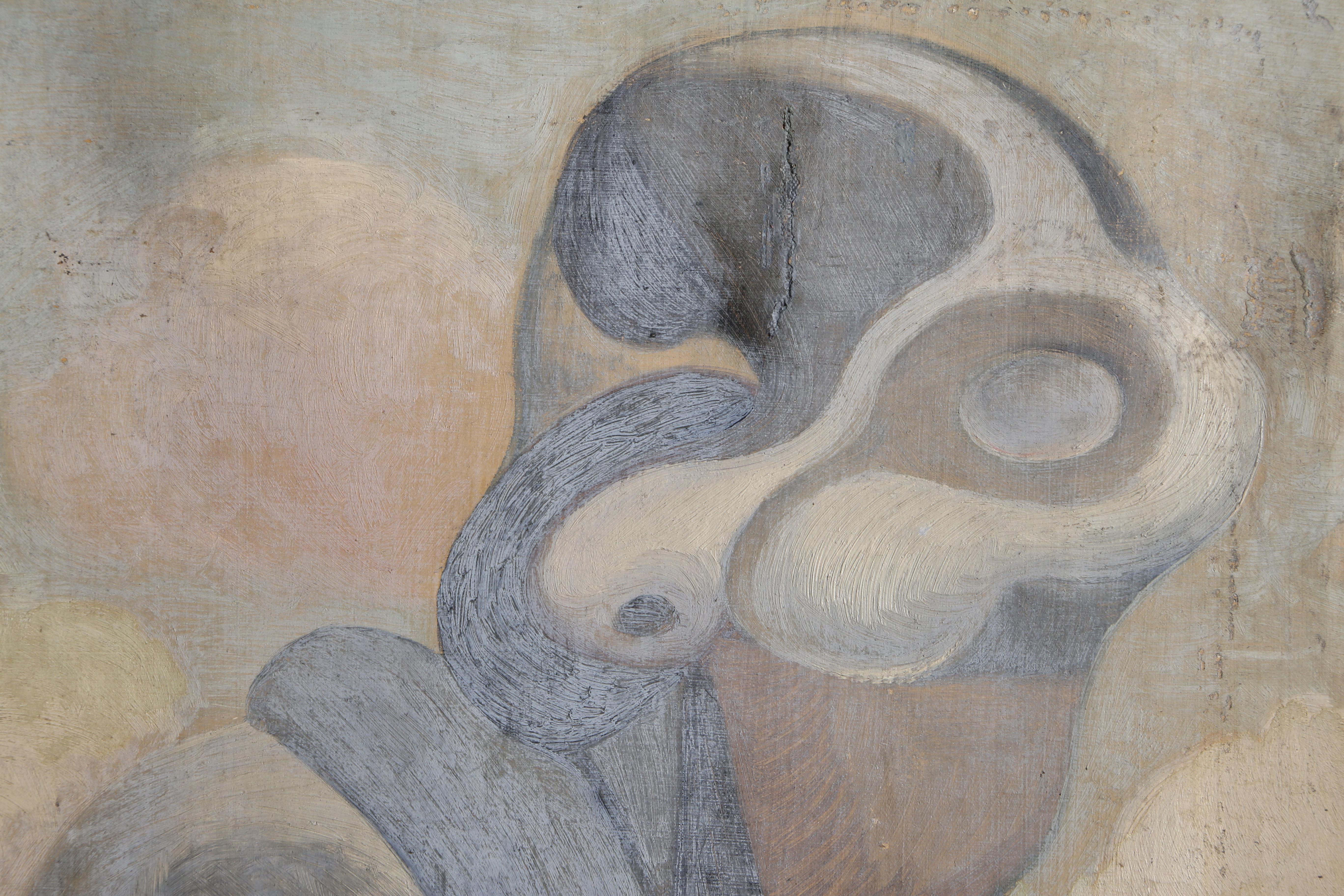 Figur in Grau, abstraktes Ölgemälde auf Sackleinen von Benjamin Benno, Figur – Painting von Benjamin G. Benno