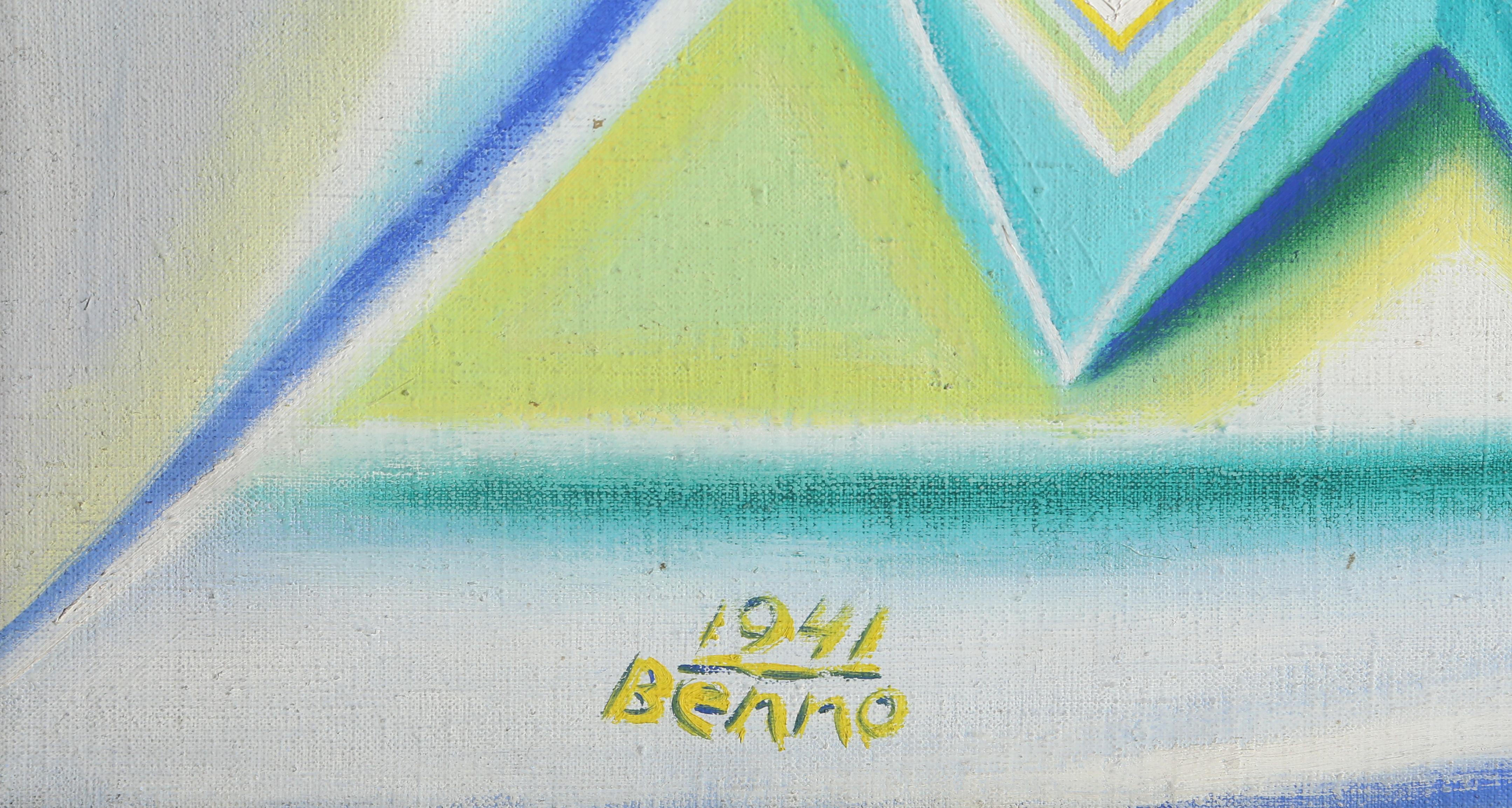 Espina de pescado e higos, pintura cubista moderna de Benjamin Benno 1941 - Still-Life Painting Gris de Benjamin G. Benno