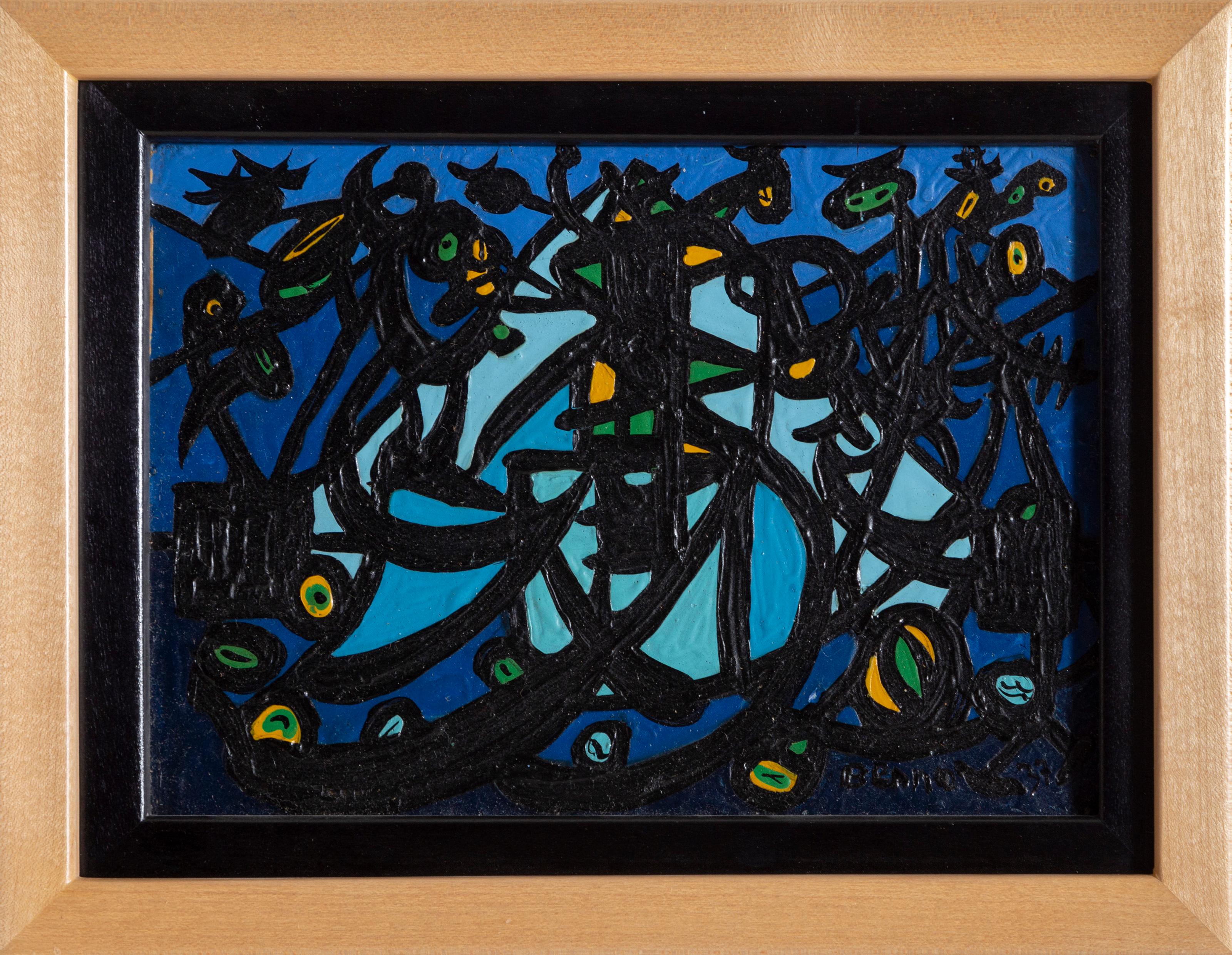 Benjamin G. Benno Abstract Painting - Landscape, Cubist Oil on Board Painting by Benjamin Benno