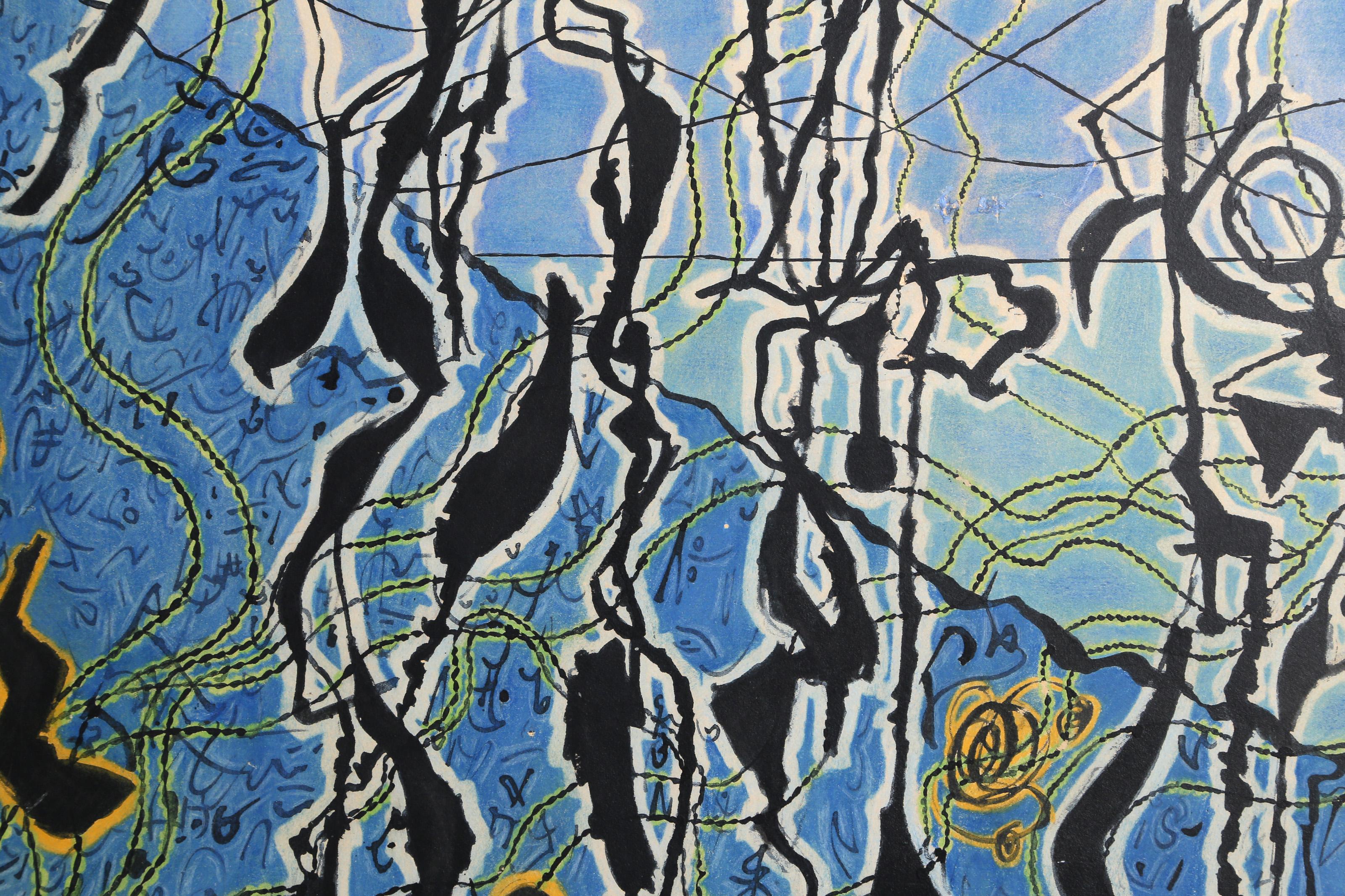 Meeting on the Road, Cubist Painting on Wood by Benjamin Benno - Brown Abstract Painting by Benjamin G. Benno