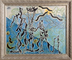 Encuentro en la carretera, pintura cubista sobre madera de Benjamin Benno
