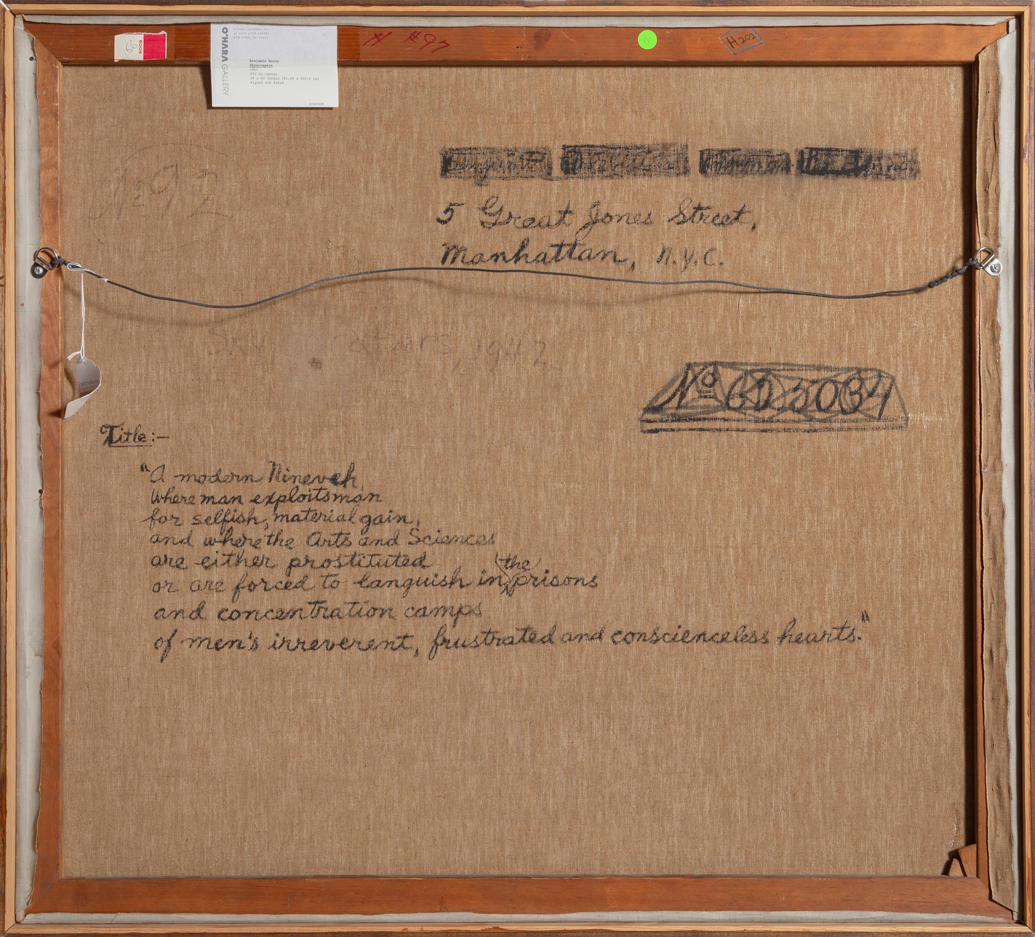 Une peinture à l'huile originale de Benjamin Benno, américain (1901 - 1980).  Au début des années 1930, il s'est forgé une réputation de membre de l'avant-garde internationale et a exposé avec les plus grands artistes européens, dont Paul Klee, Max