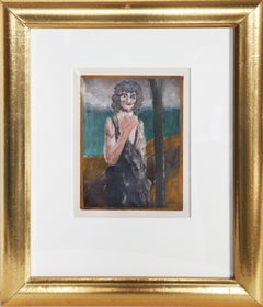 Vintage Standing Figure, Modern Gouache Painting by Benjamin G. Benno