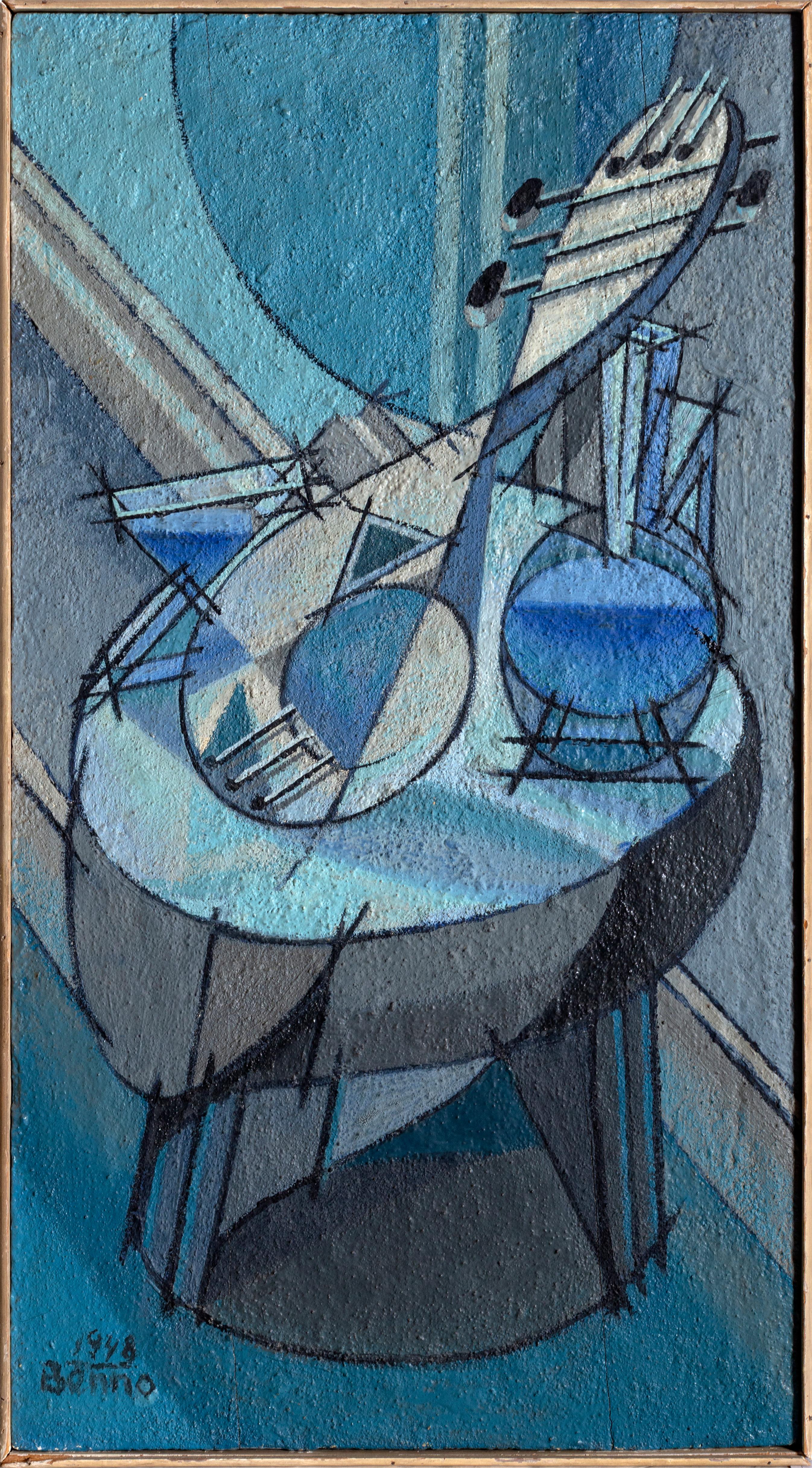 Benjamin G. Benno Interior Painting - The Isometric Quartet, Modern Cubist Painting by Benjamin Benno 1948