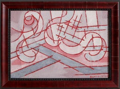 Huile sur toile abstraite de Benjamin Benno, blanc, gris et rouge