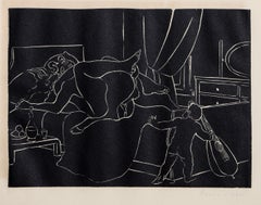 Satyre, Nymphe et Cupidon (Tropique du cancer), linogravure de Benno 1935