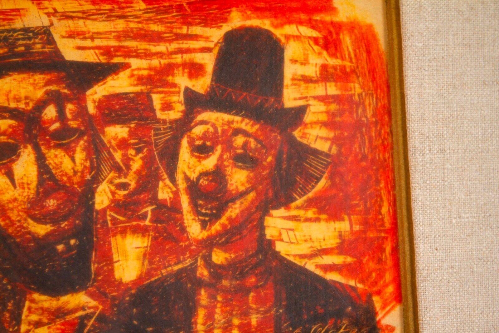 Benjamin Glicker, signierte Mid-Century-Modern-Zeichnung mit 2 Clowns, gerahmt, 60er Jahre (Papier) im Angebot