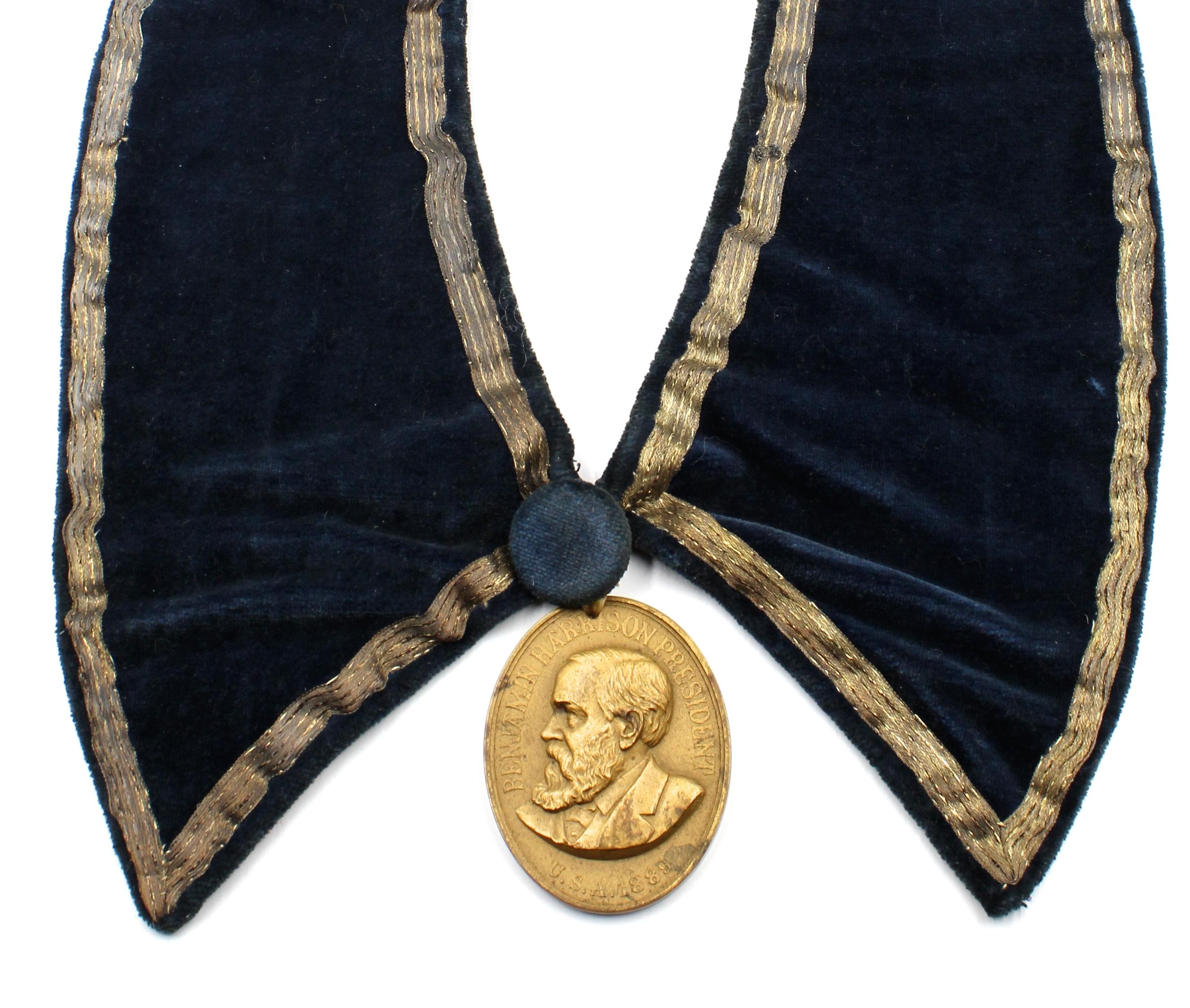 American Benjamin Harrison Indian Peace Medal on Presentation Collar, 1889 For Sale