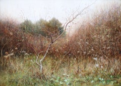 Peinture du XIXe siècle représentant un paysage forestier anglais, d'une grande finesse de détail