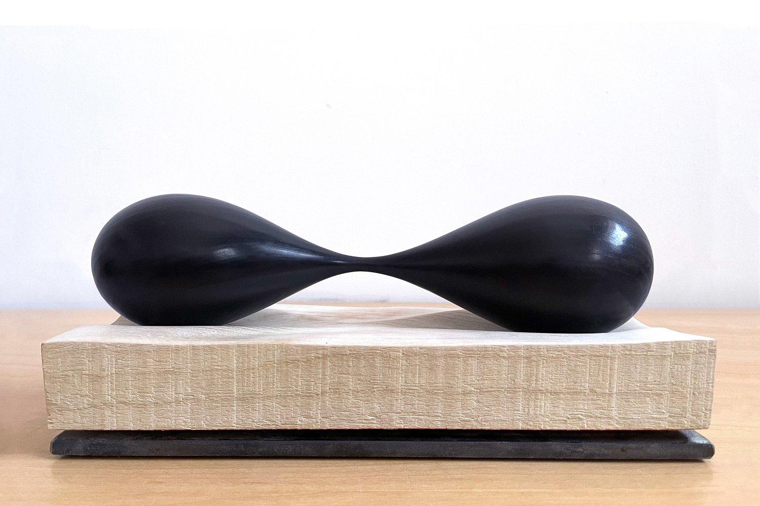 Benjamin Heller Abstract Sculpture - Yezed Soude - Carbonized Cherry Wood, Bleached Cherry Base
