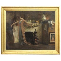 Femme posant dans un intérieur d'atelier d'artiste avec des objets anciens
