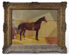 Caballo de caza bayo ensillado Óleo sobre lienzo Británico 1863