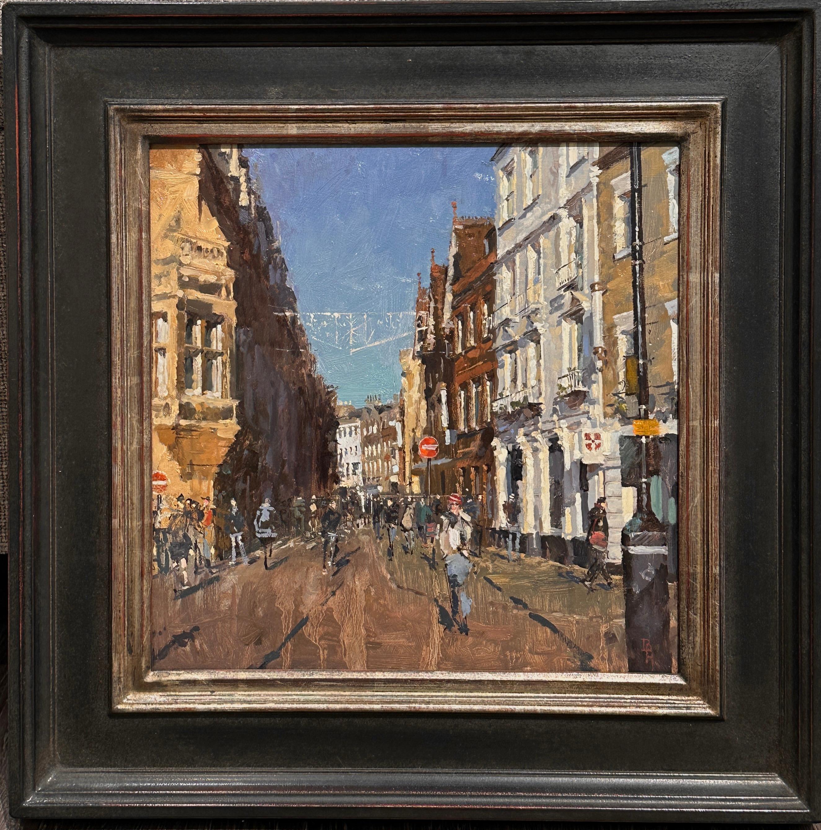 Magnifique paysage urbain impressionniste britannique contemporain, vue de la rue de Londres - Gris Landscape Painting par Benjamin Hope