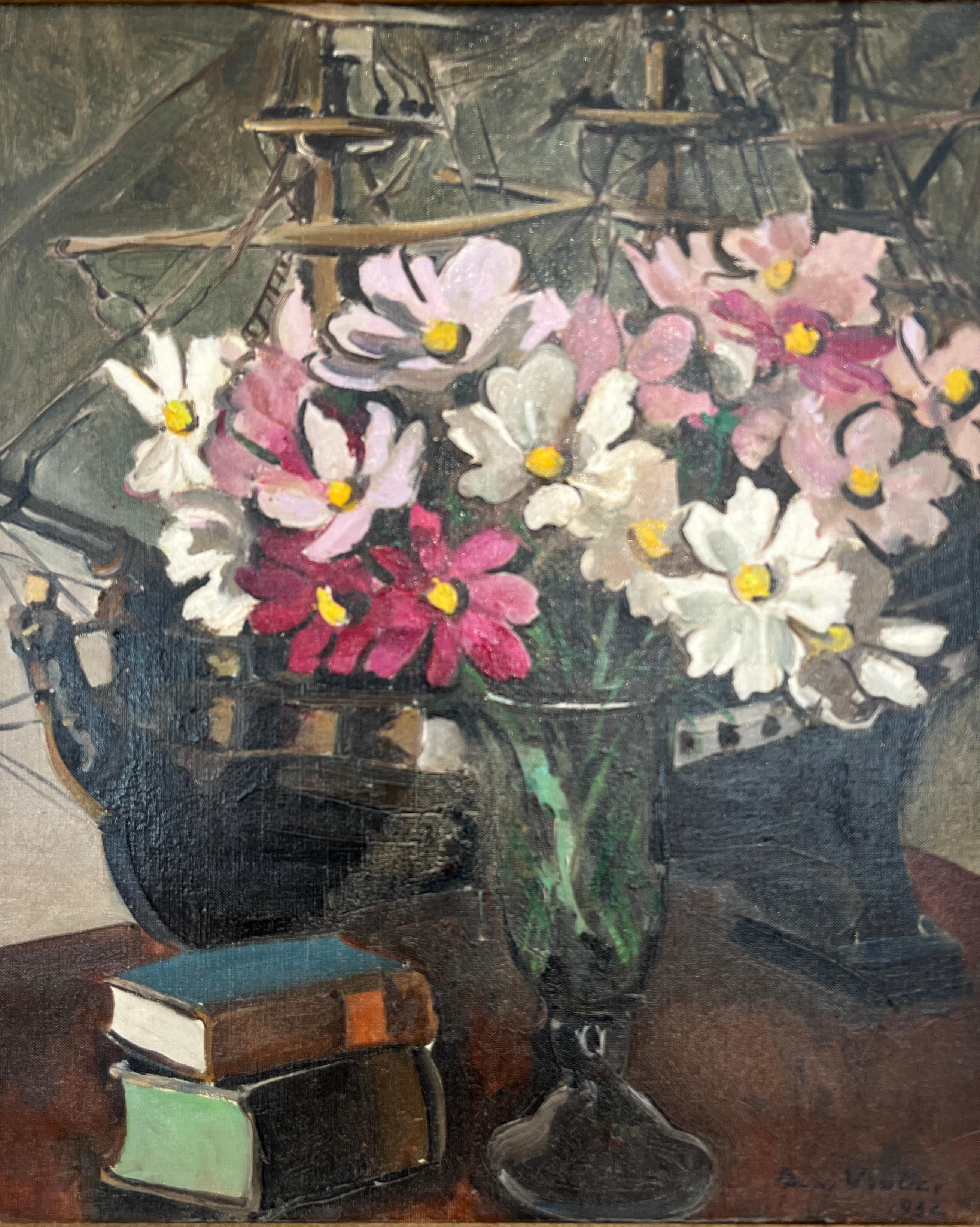 Benjamin II Vautier Still-Life Painting - Bouquet and books