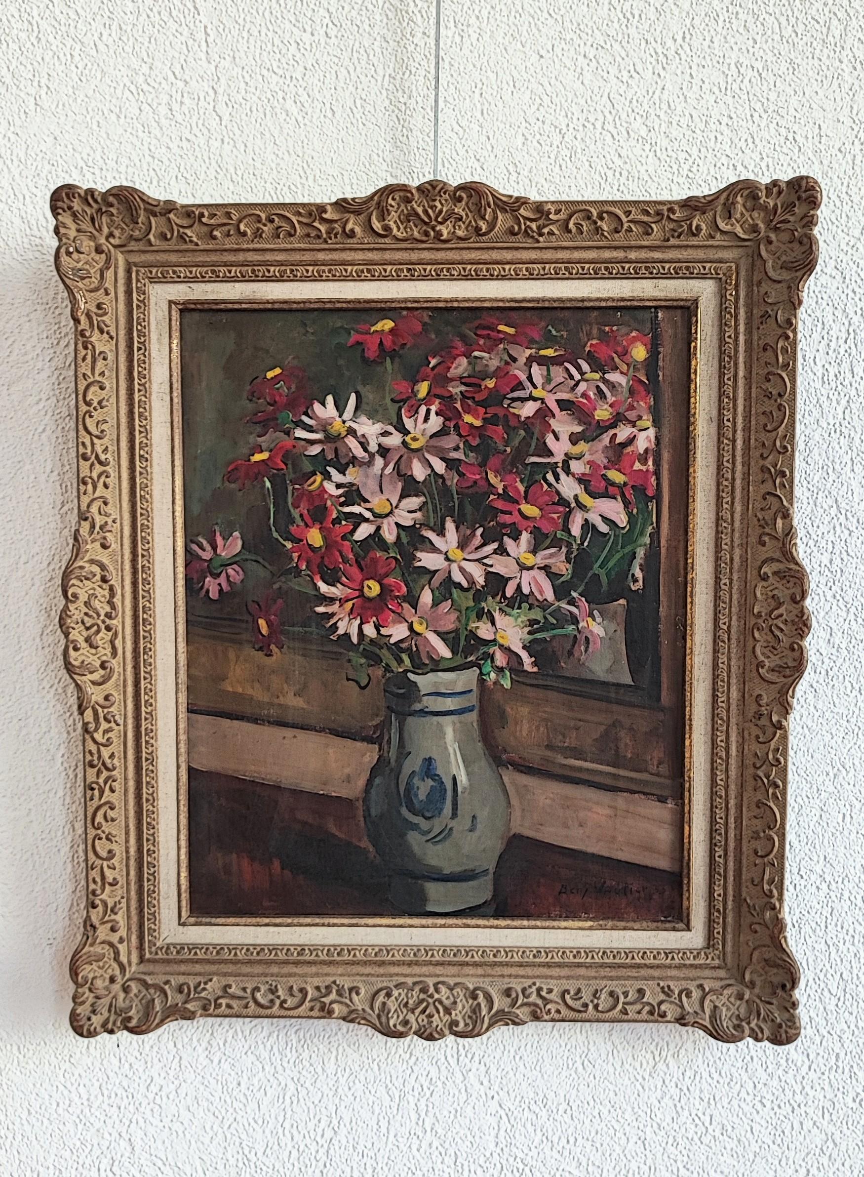 Blumenstrauß aus Gänseblümchen – Painting von Benjamin II Vautier