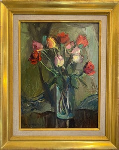 Bouquet of roses by Benjamin II Vautier - Oil on wood 30x40 cm