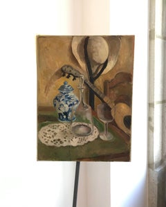 Still life with guitar and hat by Benjamin II Vautier - Oil on canvas 57x75 cm