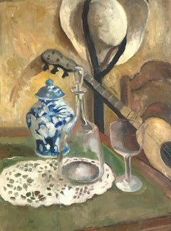 Vintage Still life with guitar and hat