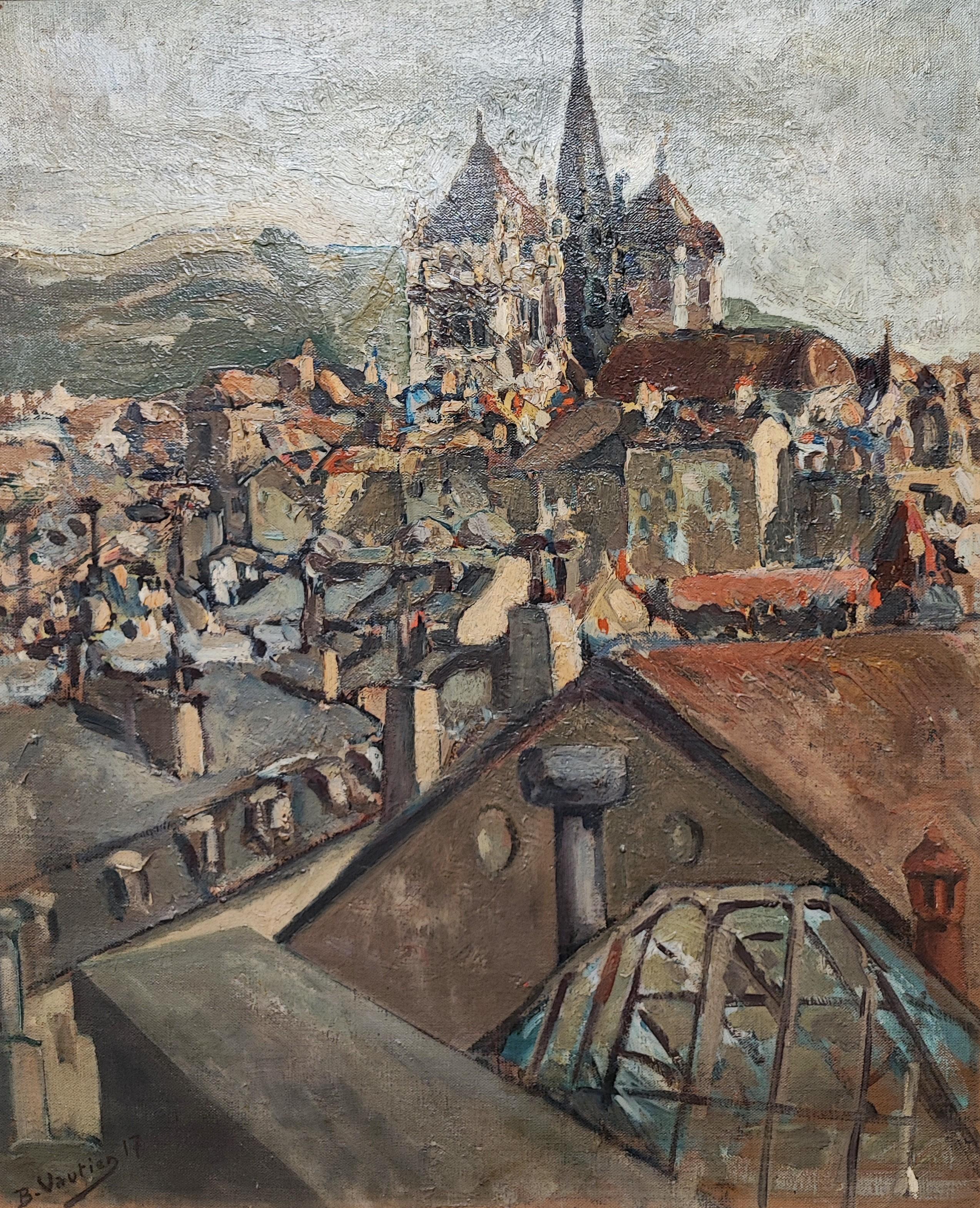 Arbeiten auf Leinwand
Geformter Rahmen aus Gips und vergoldetem Holz
82 x 70 x 5 cm 