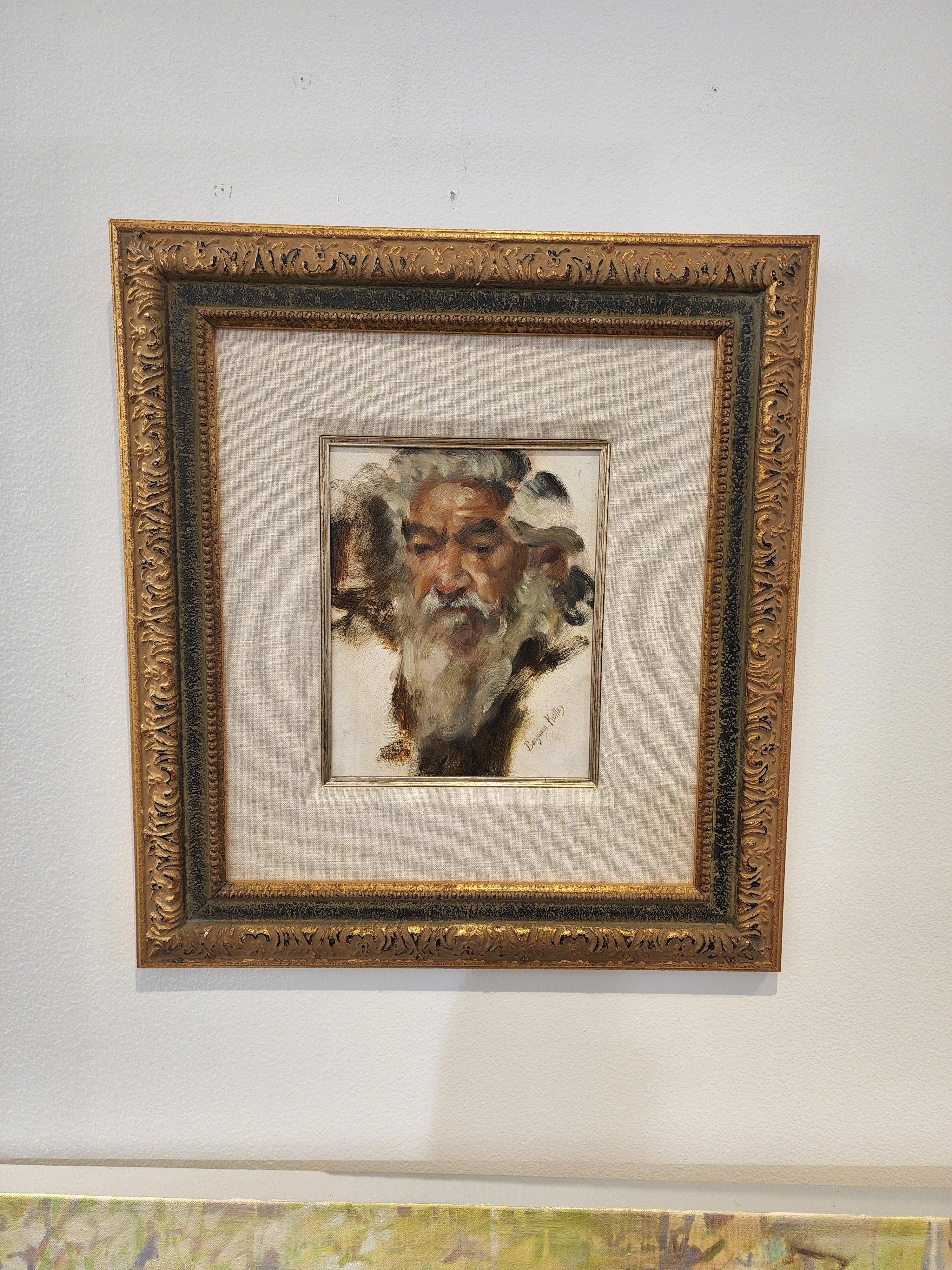 The Wise Man, peinture à l'huile de Benjamin Kelley, Southwest Art, portrait encadré 21x19 en vente 1