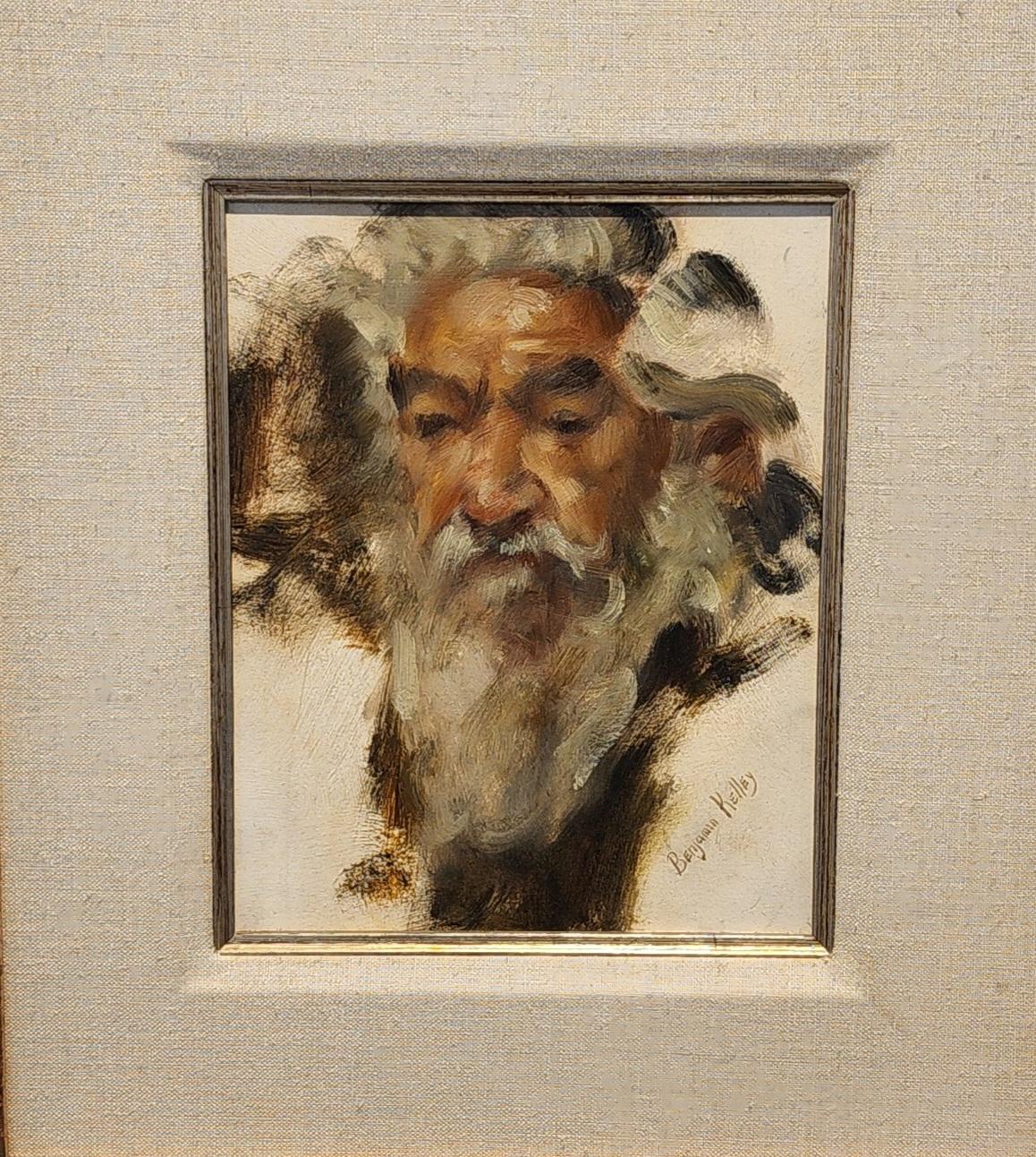 The Wise Man, peinture à l'huile de Benjamin Kelley, Southwest Art, portrait encadré 21x19 en vente 2