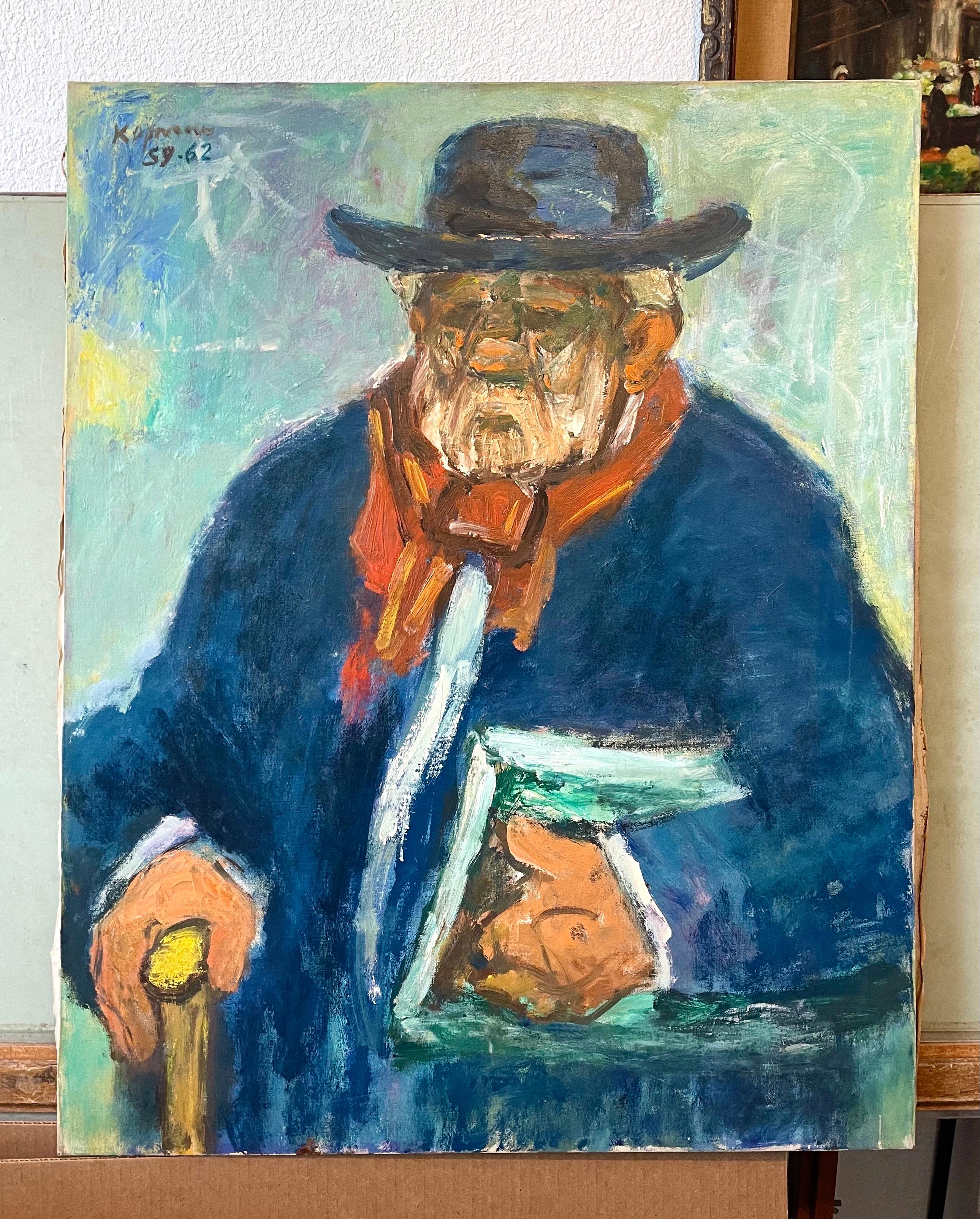 Ritratto di un gentiluomo, dipinto a olio modernista di grandi dimensioni in vendita 5