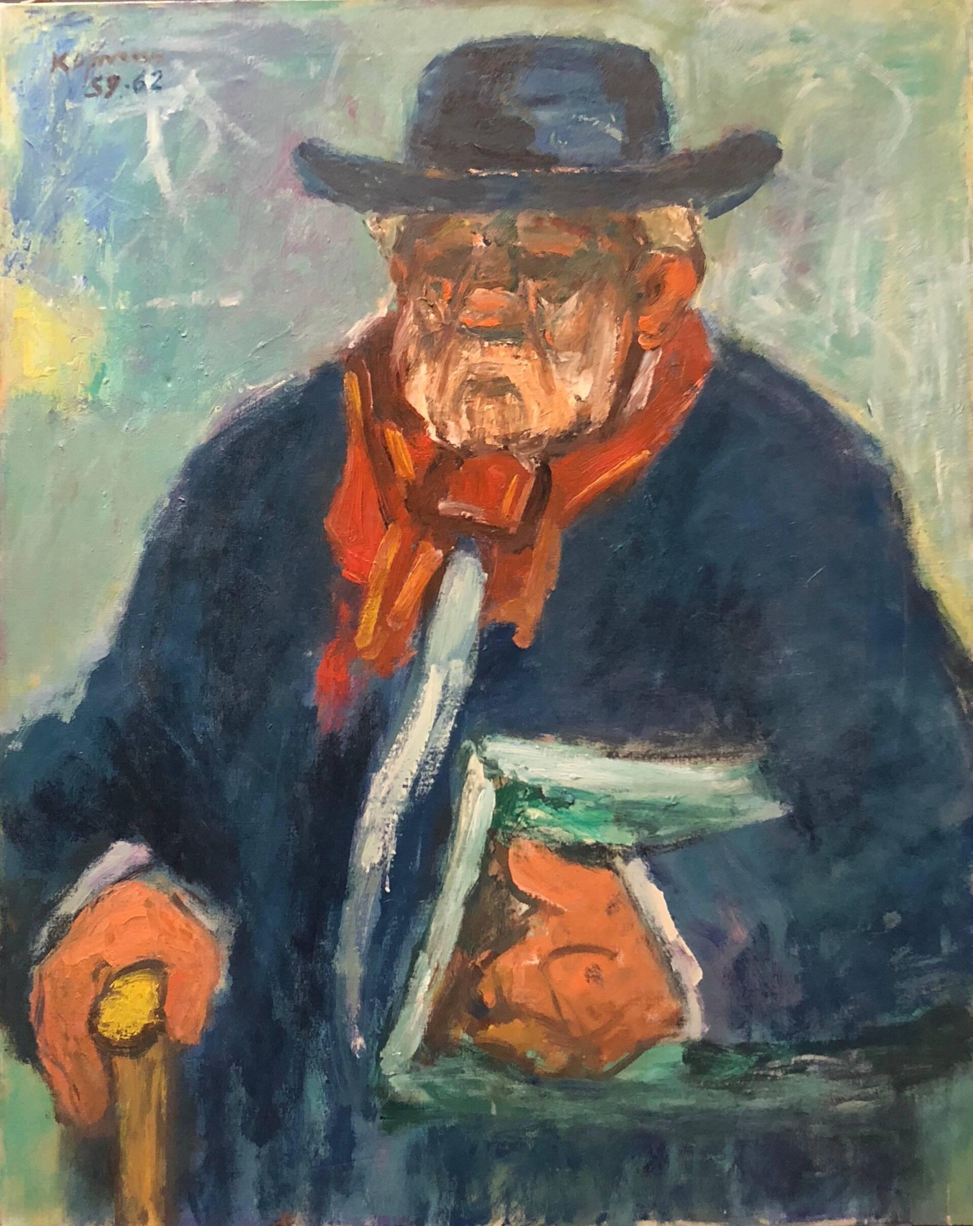 Portrait Painting Benjamin Kopman - Portrait d'un Gentleman, grande peinture à l'huile moderniste