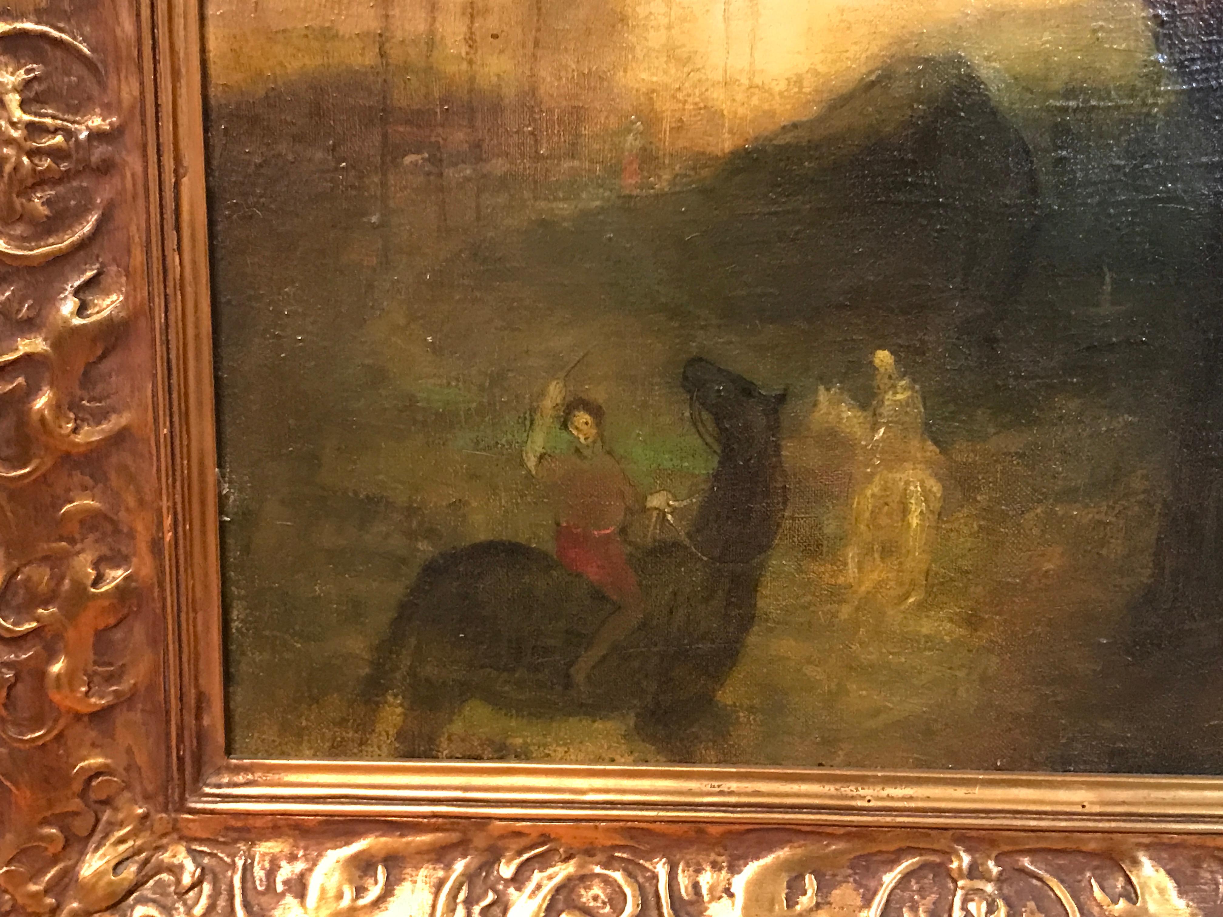 The Hunters - Variations in Brown - Green - Tonalist Painting by Benjamin Kopman