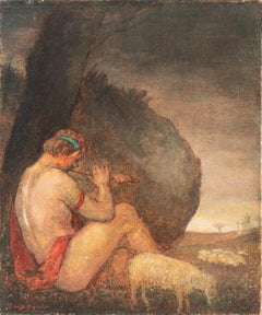 WPA Symbolist Figural Oil 'The Shepherd's Twilight Song' in Carrig-Rohane Frame