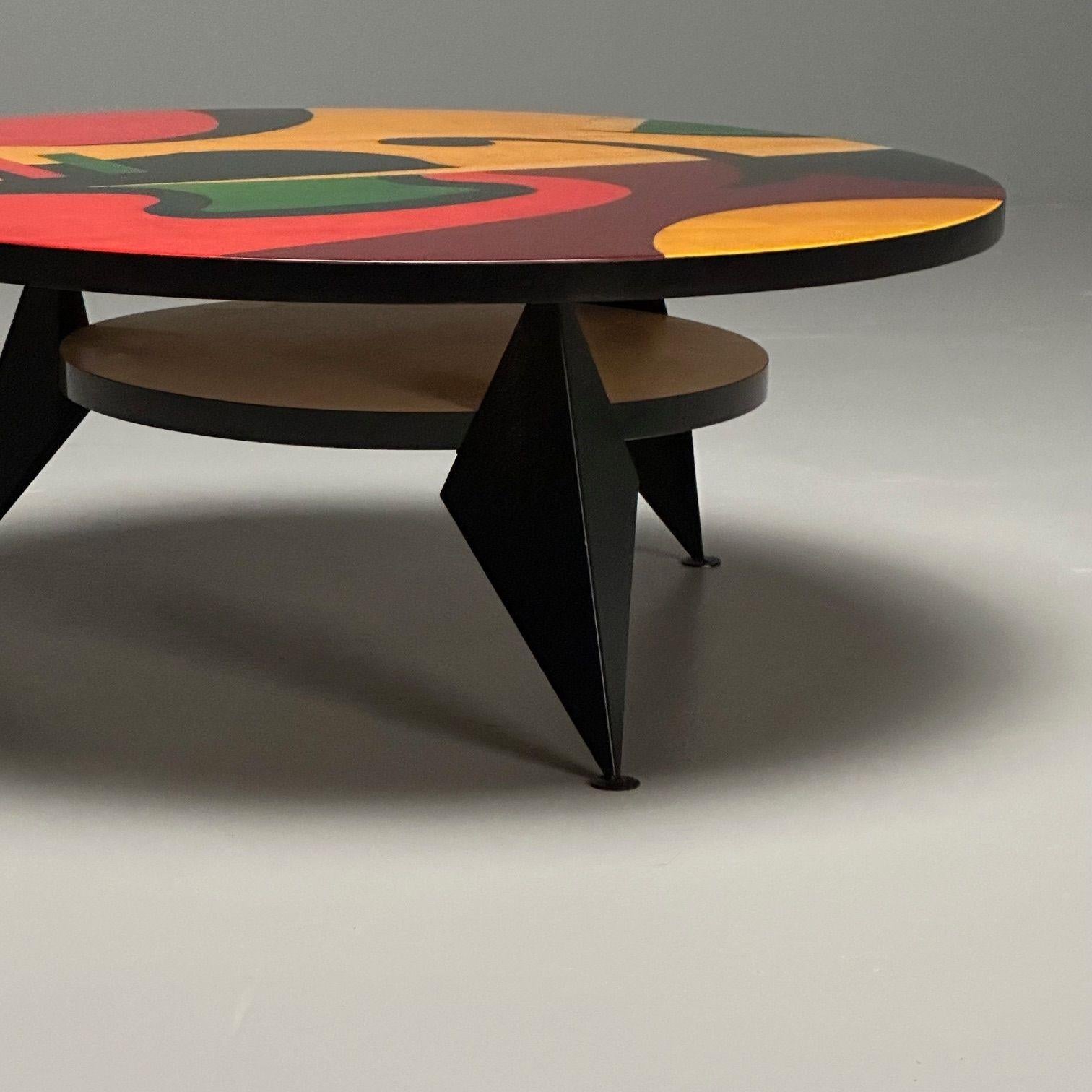 Late 20th Century Benjamin Le, Mid Century Modern, Coffee Table, Epoxy on Maple, Paint Decorated