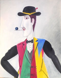 Israeli Surrealist Gentleman Dandy Figure, Benjamin Benny Levy Oil Painting