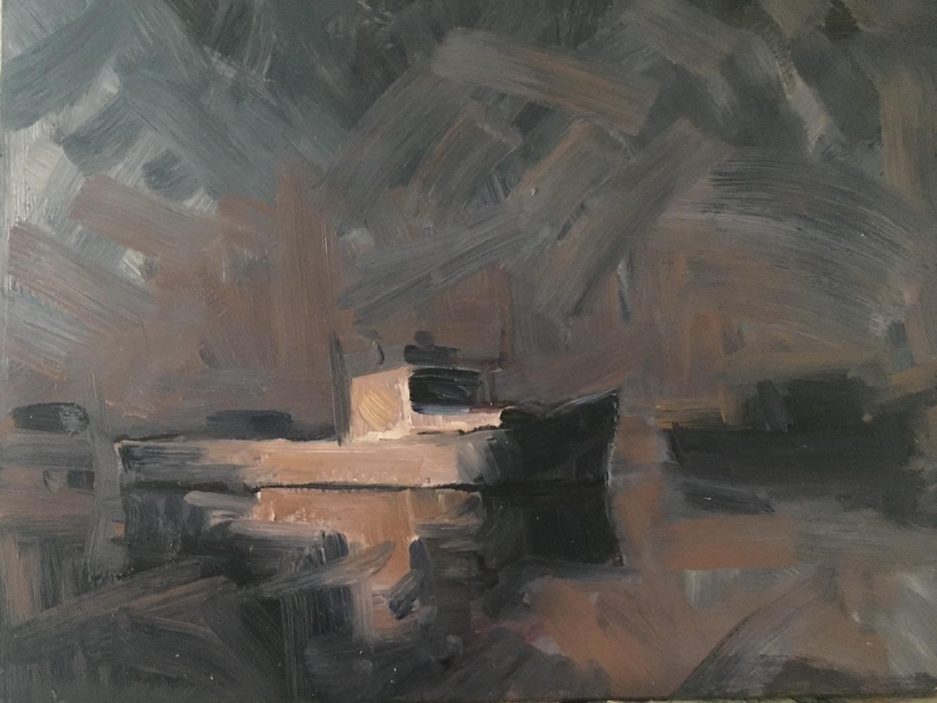 Benjamin Lussier Landscape Painting - Boats in Fog