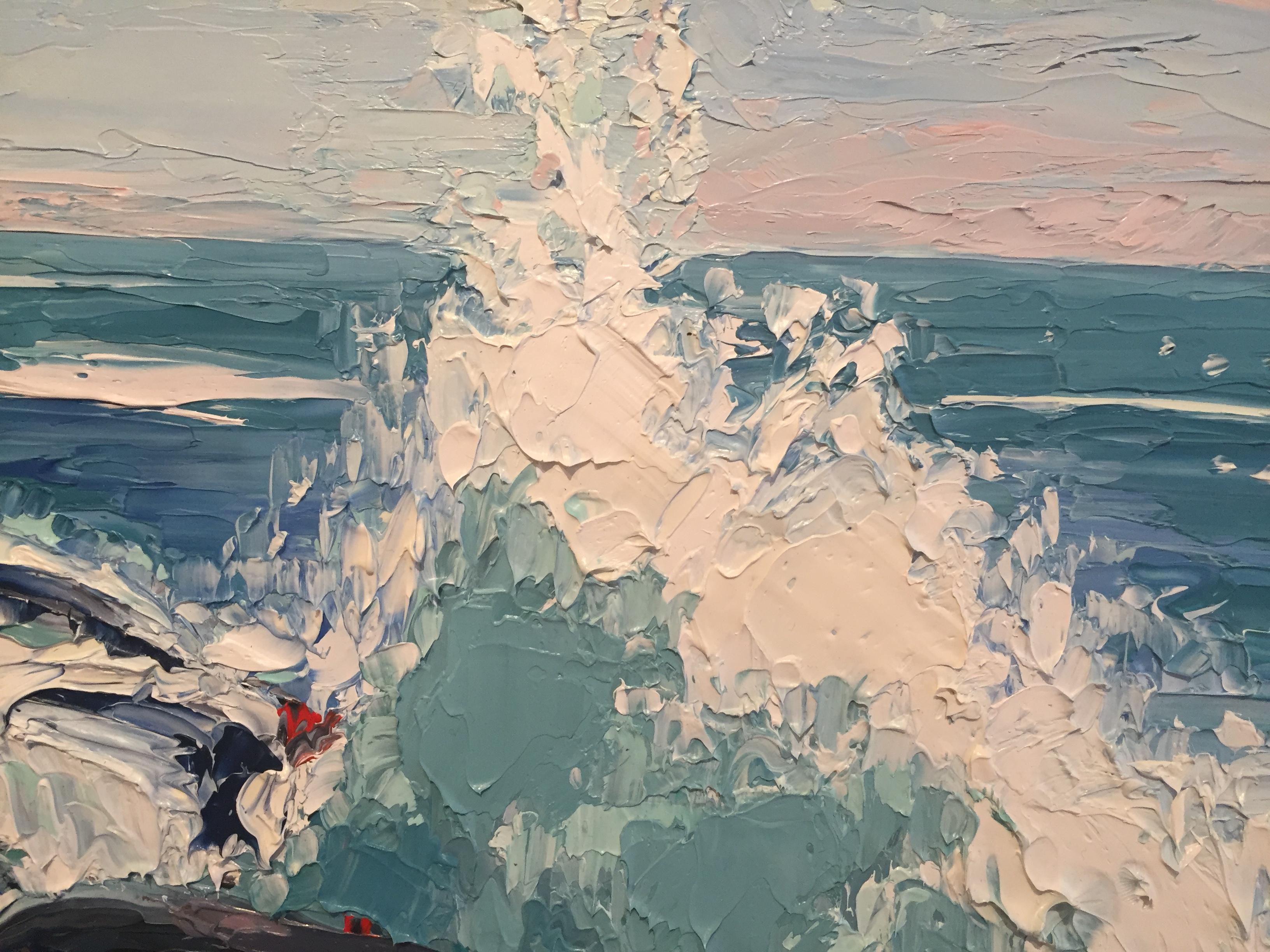 Sea Spray - Gray Landscape Painting by Benjamin Lussier