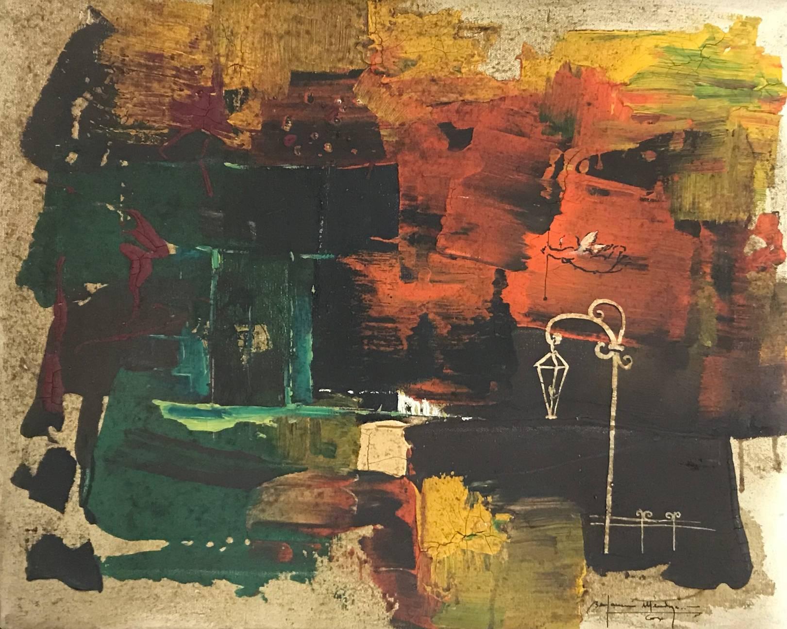 Benjamin Mendoza Abstract Painting – Ohne Titel: Abstrakte, mehrfarbige Landschaft