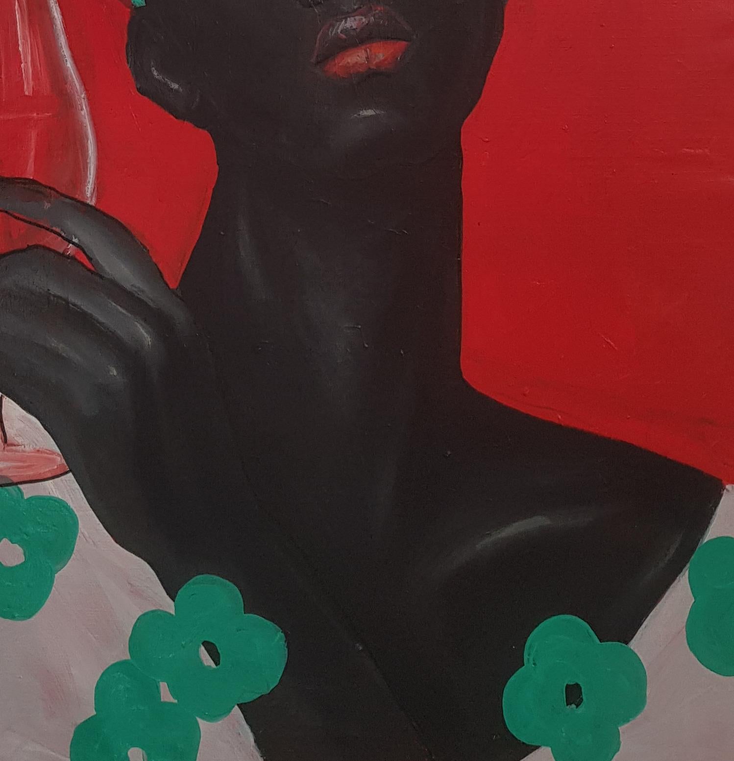 A Little Wine - Contemporary Painting by Benjamin Olatunji