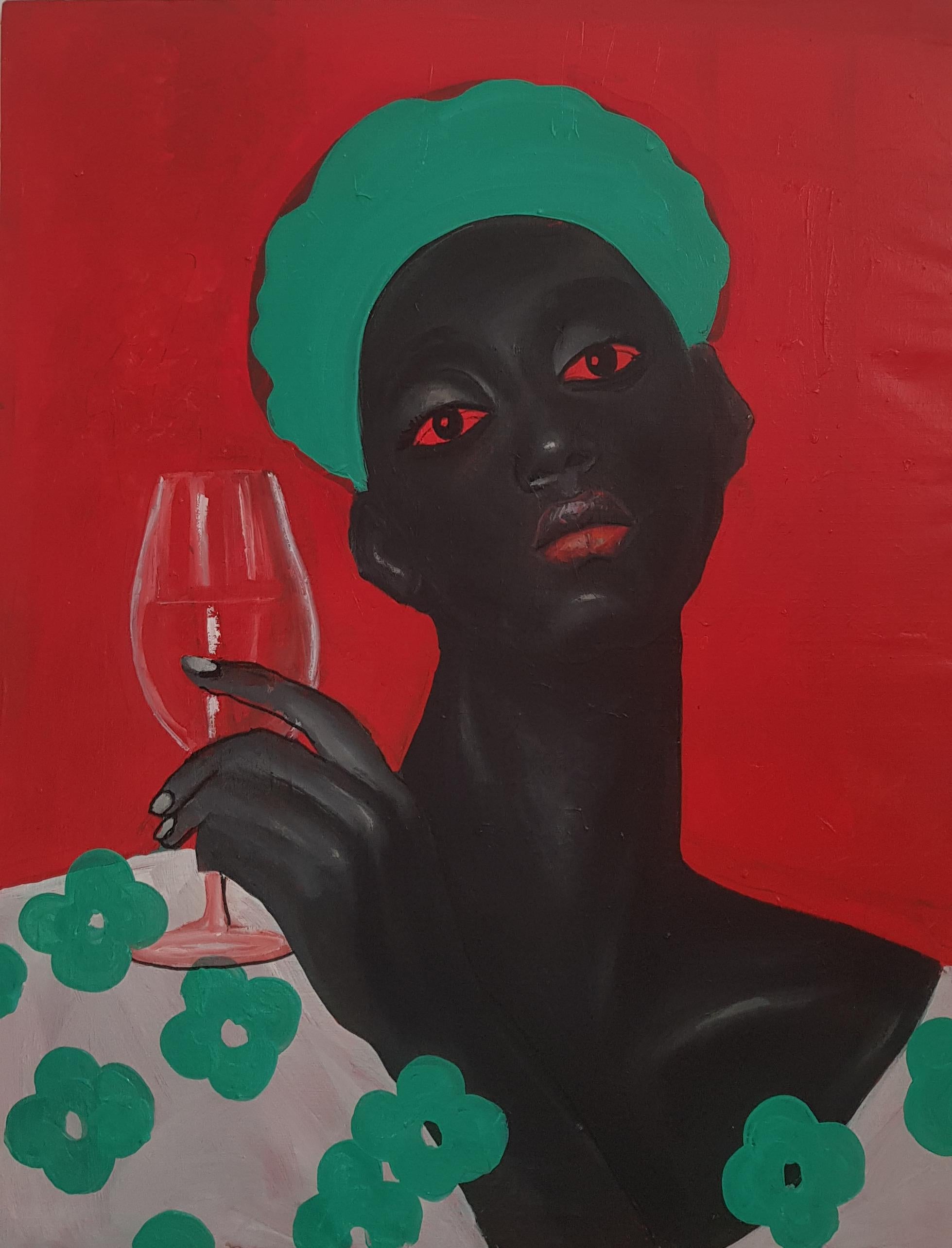 Benjamin Olatunji Figurative Painting - A Little Wine