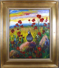 Vintage "The Partridge", 20th Century Oil on Canvas by Spanish Artist Benjamín Palencia 