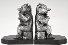 Benjamin Rabier Art Deco Bookends Bear with Guitar  France 1930