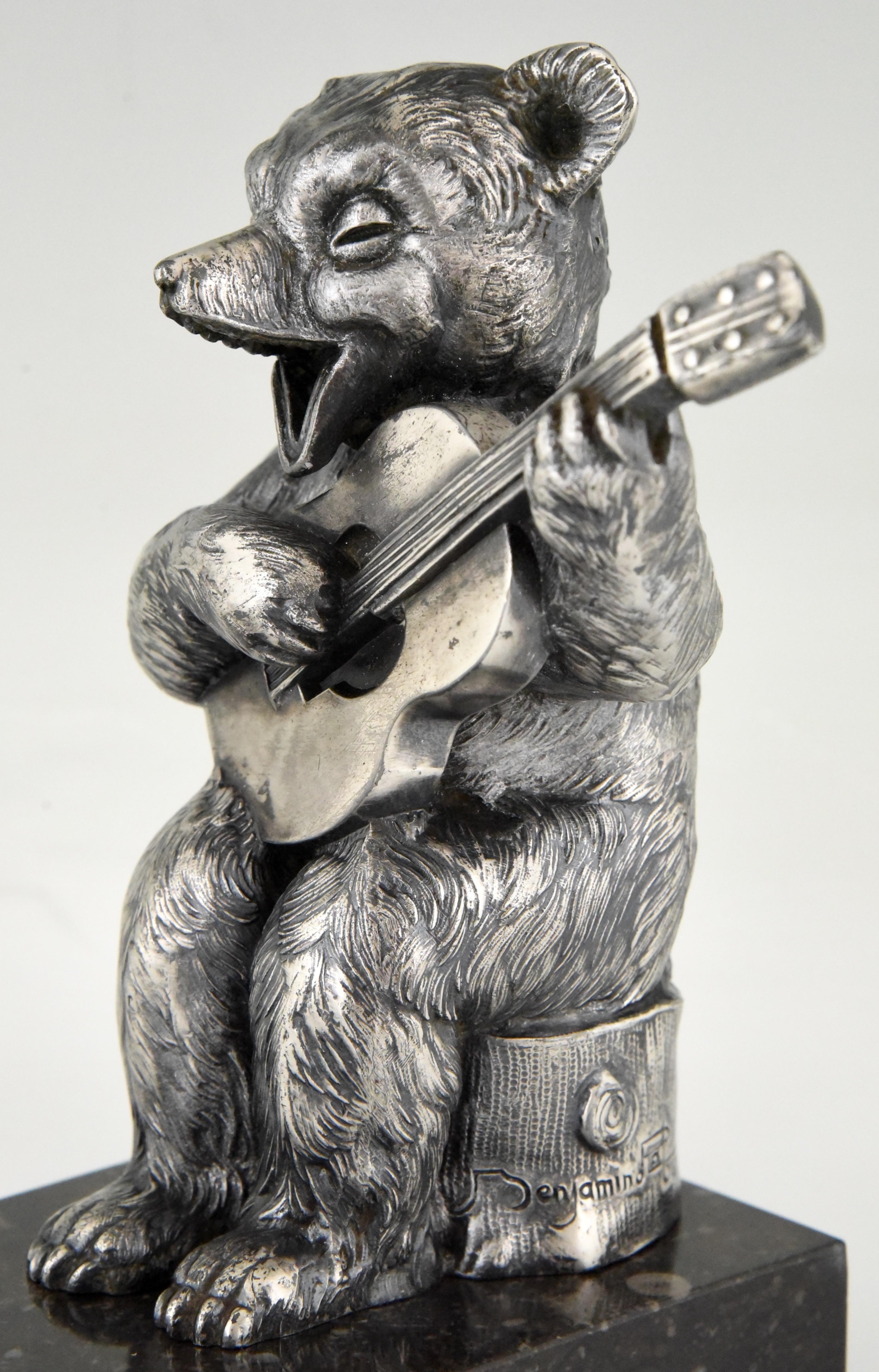 Benjamin Rabier Art Deco Bookends Bear with Guitar  France 1930 1