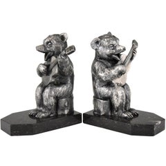 Benjamin Rabier Art Deco Bookends Bear with Guitar  France 1930