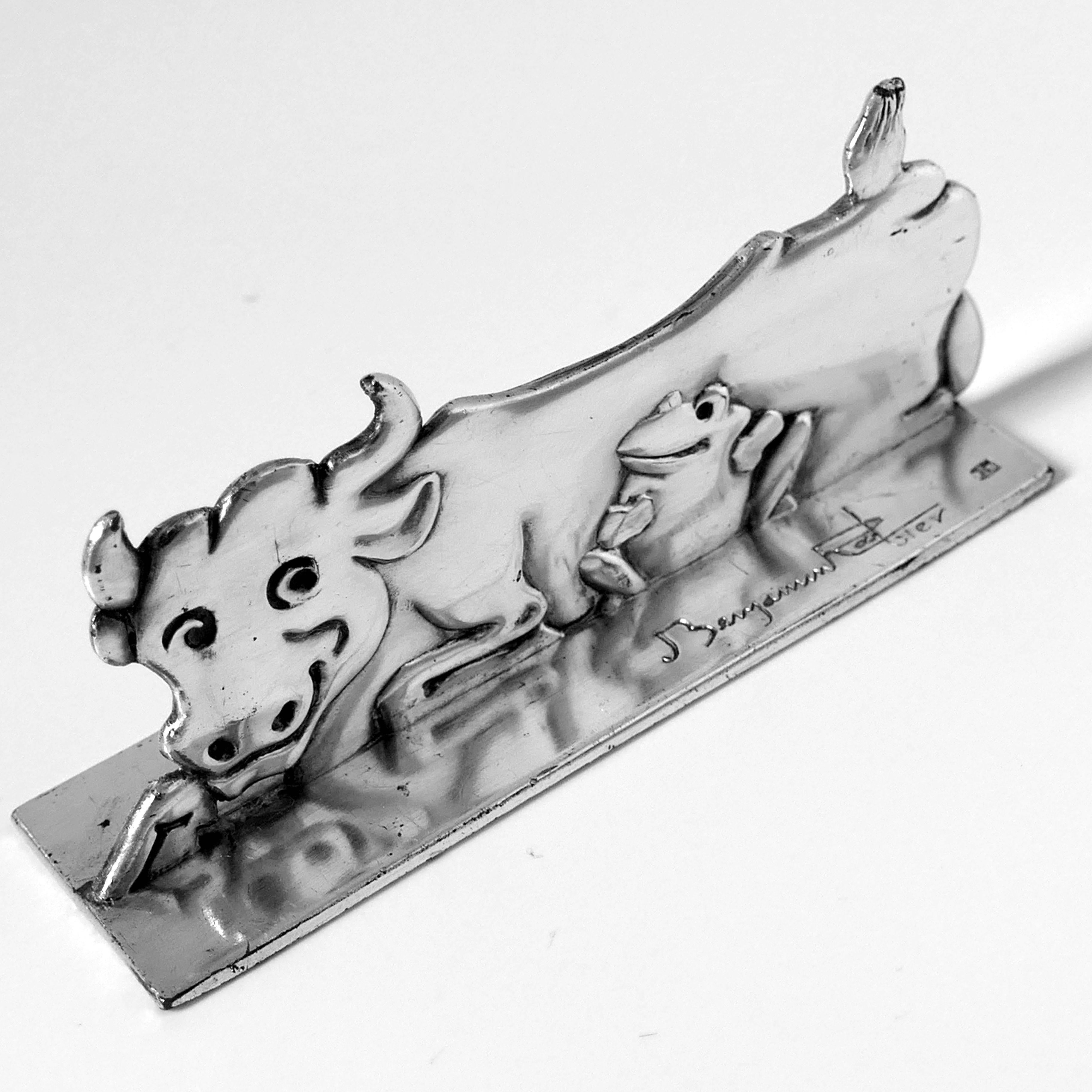 Rare porte-couteaux en argent français de 6 pièces signés Benjamin Rabier, La Fontaine''s Fables Excellent état à TRIAIZE, PAYS DE LOIRE